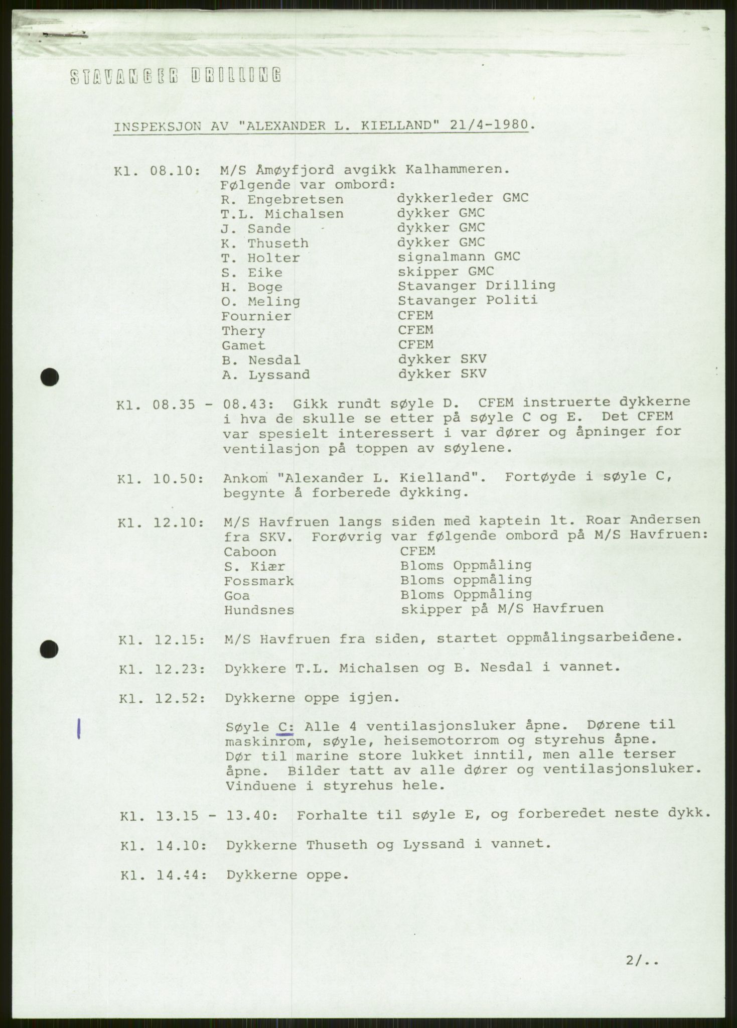 Justisdepartementet, Granskningskommisjonen ved Alexander Kielland-ulykken 27.3.1980, AV/RA-S-1165/D/L0006: A Alexander L. Kielland (Doku.liste + A3-A6, A11-A13, A18-A20-A21, A23, A31 av 31)/Dykkerjournaler, 1980-1981, s. 106