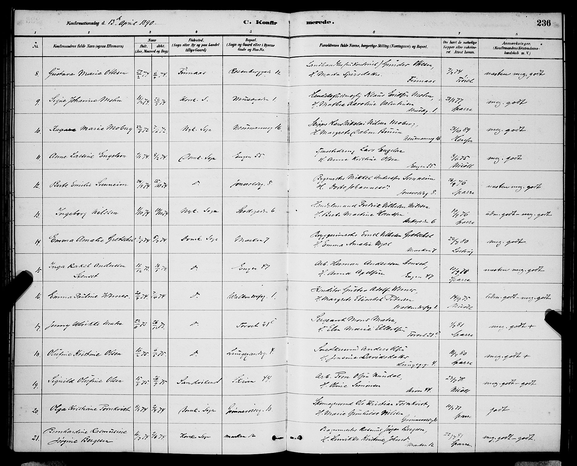 Domkirken sokneprestembete, AV/SAB-A-74801/H/Hab/L0024: Klokkerbok nr. C 4, 1880-1899, s. 236