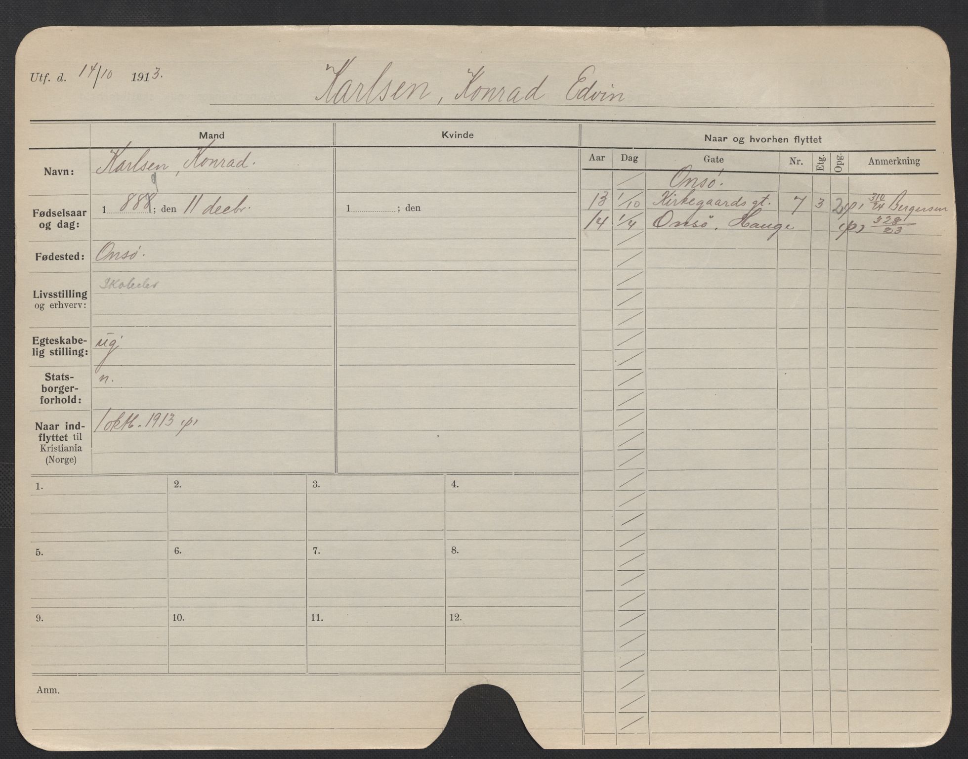 Oslo folkeregister, Registerkort, AV/SAO-A-11715/F/Fa/Fac/L0006: Menn, 1906-1914, s. 104a
