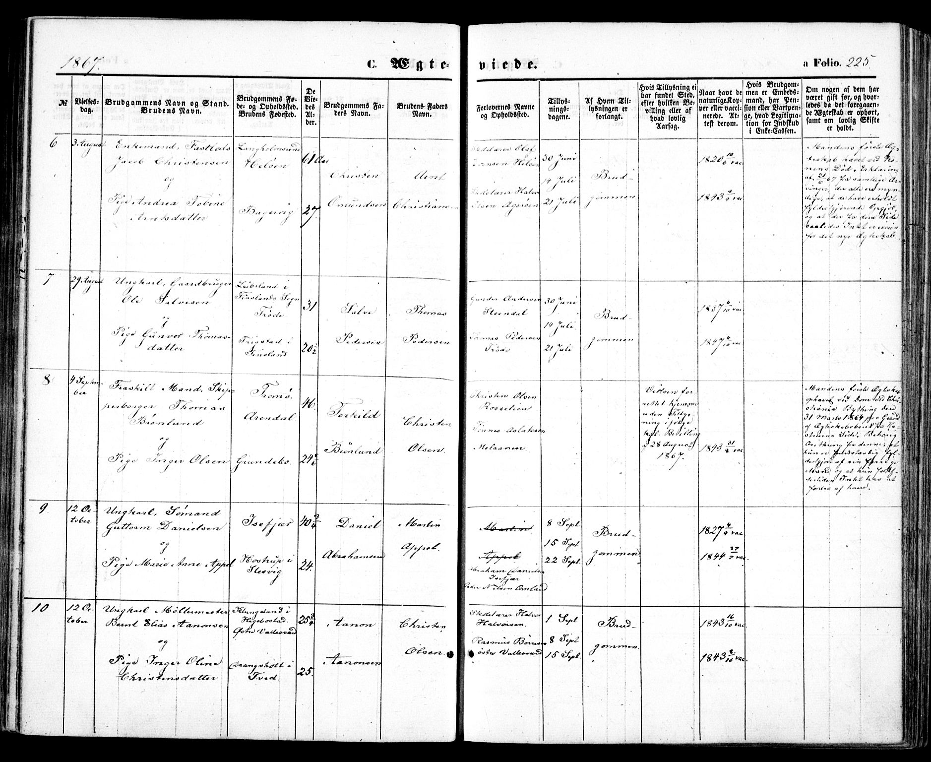 Høvåg sokneprestkontor, SAK/1111-0025/F/Fa/L0004: Ministerialbok nr. A 4, 1859-1877, s. 225