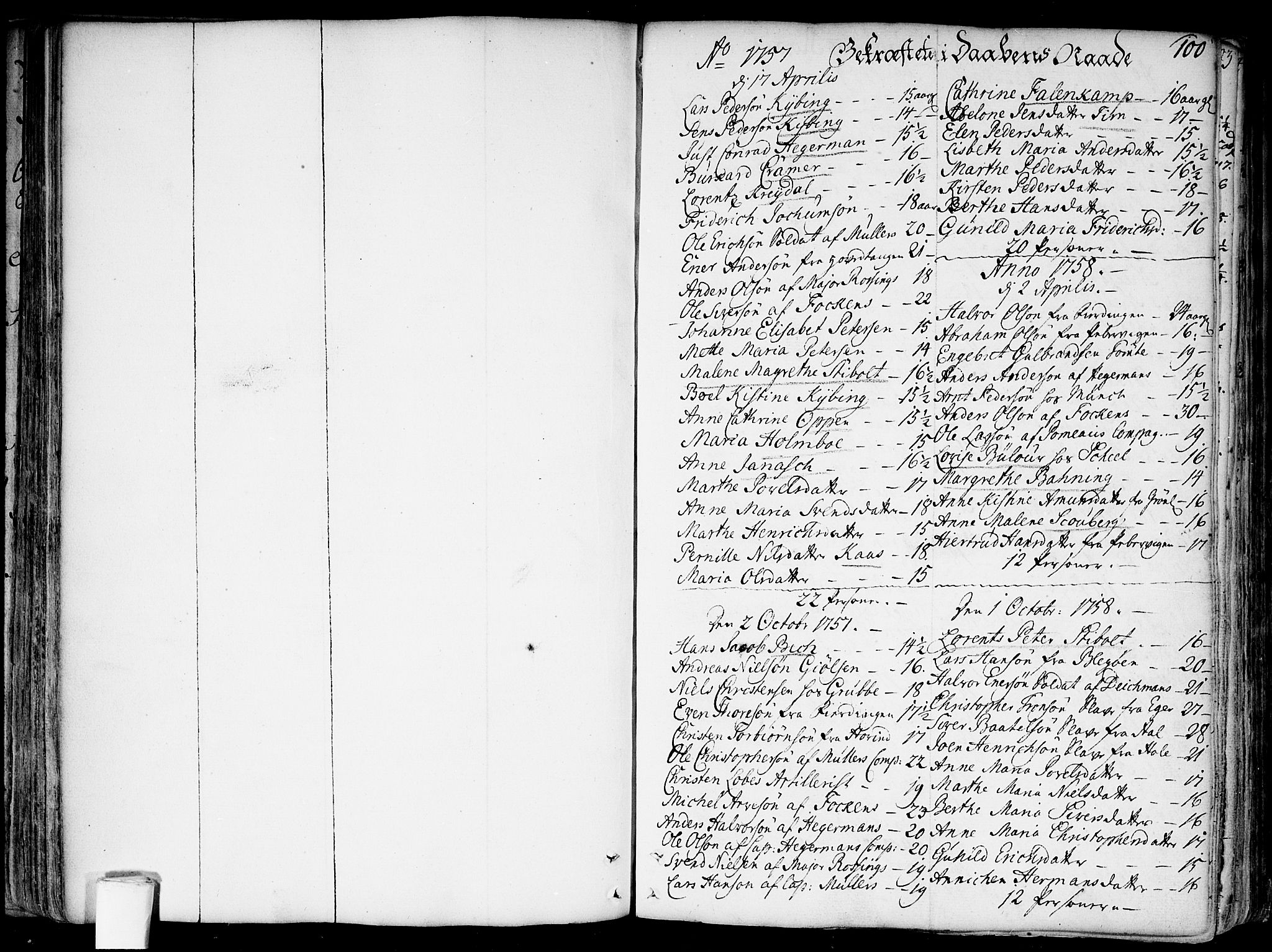 Garnisonsmenigheten Kirkebøker, SAO/A-10846/F/Fa/L0002: Ministerialbok nr. 2, 1757-1776, s. 100