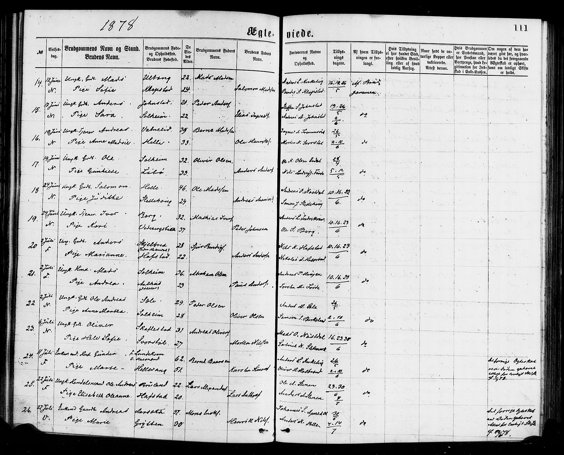 Førde sokneprestembete, AV/SAB-A-79901/H/Haa/Haaa/L0011: Ministerialbok nr. A 11, 1877-1880, s. 111