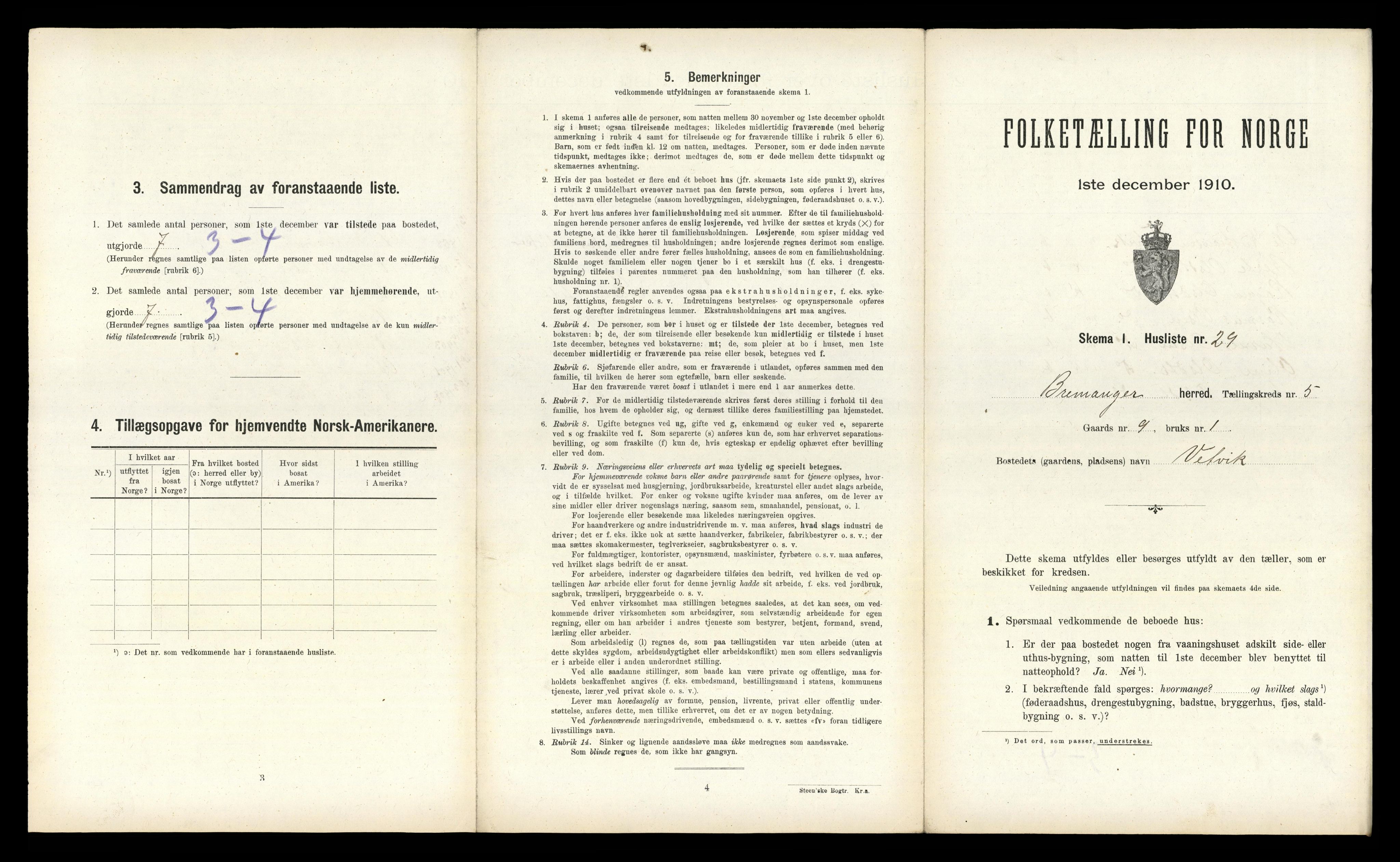 RA, Folketelling 1910 for 1438 Bremanger herred, 1910, s. 445