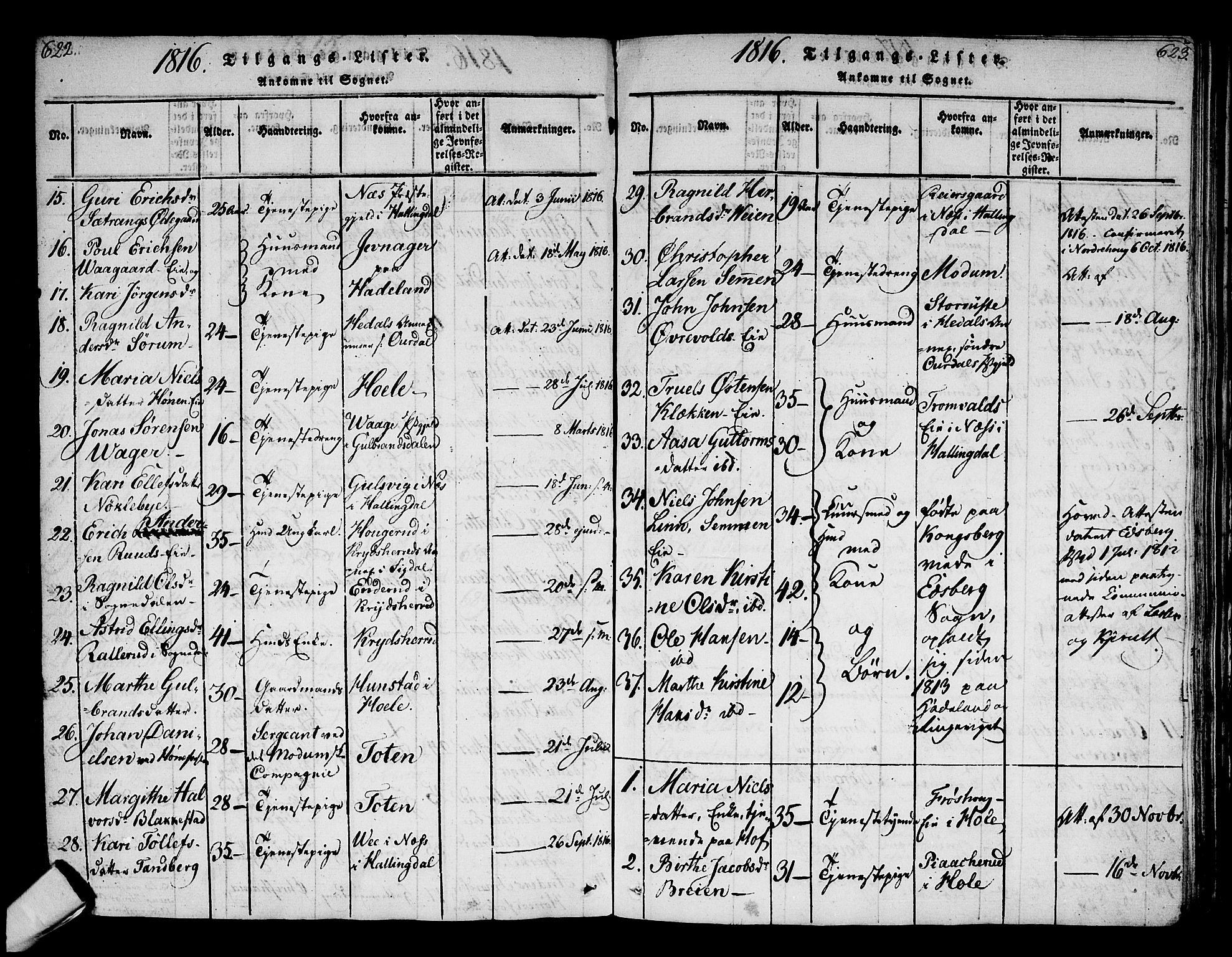 Norderhov kirkebøker, AV/SAKO-A-237/F/Fa/L0008: Ministerialbok nr. 8, 1814-1833, s. 622-623