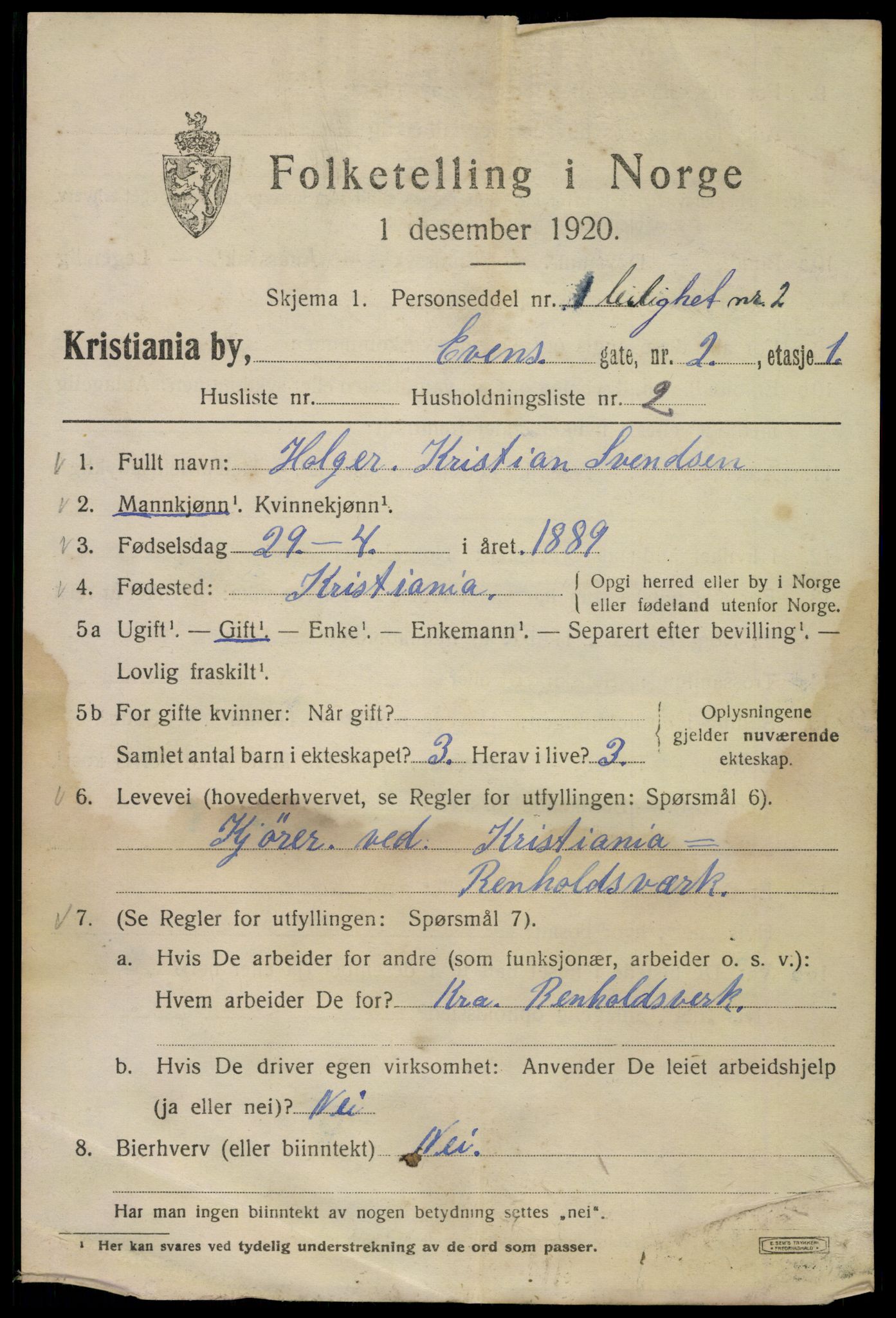 SAO, Folketelling 1920 for 0301 Kristiania kjøpstad, 1920, s. 224733