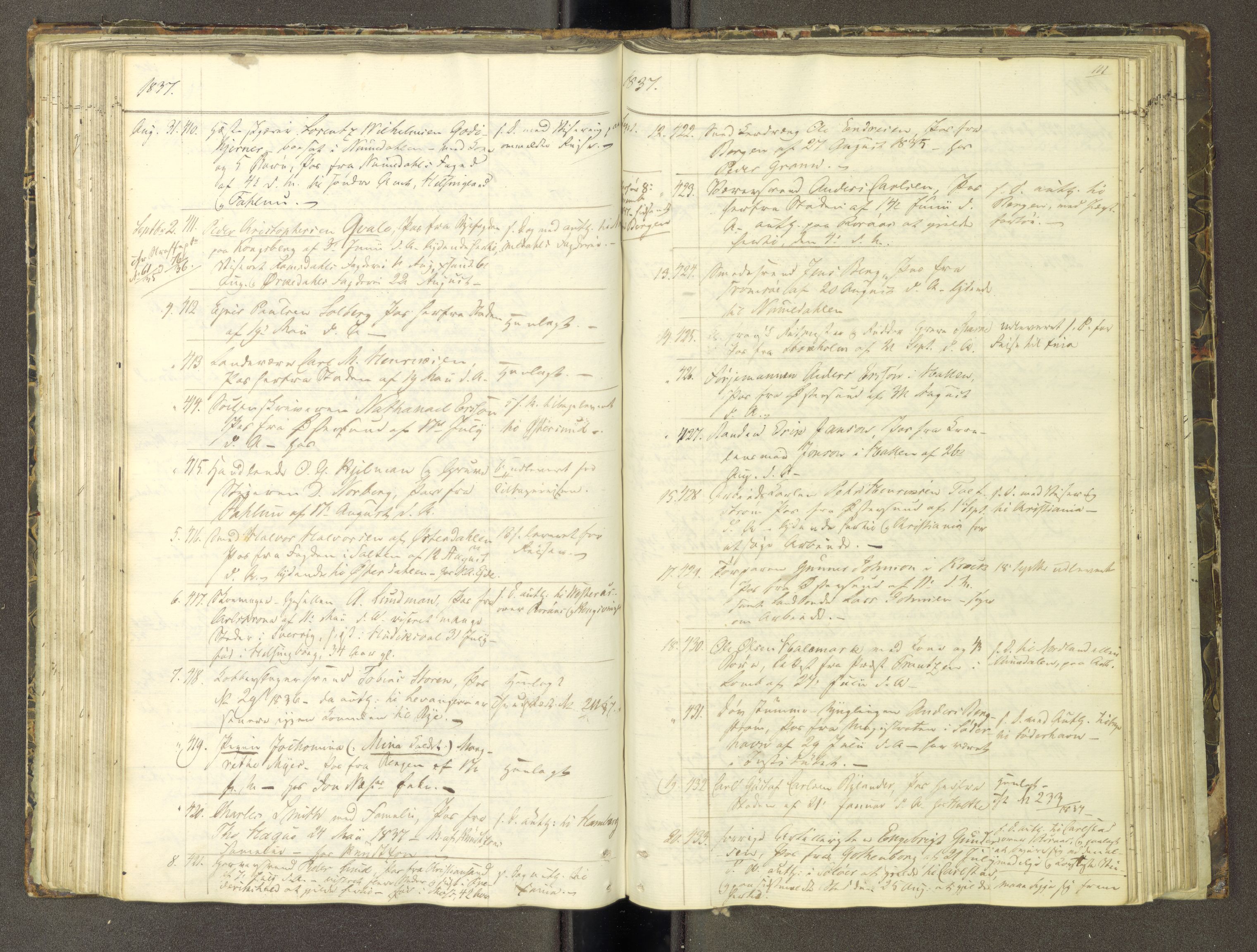 Trondheim politikammer, AV/SAT-A-1887/1/30/L0007: Passprotokoll. Første del:utstedtete pass. Andre del :innleverte/fornyede, 1837-1840, s. 110b-111a