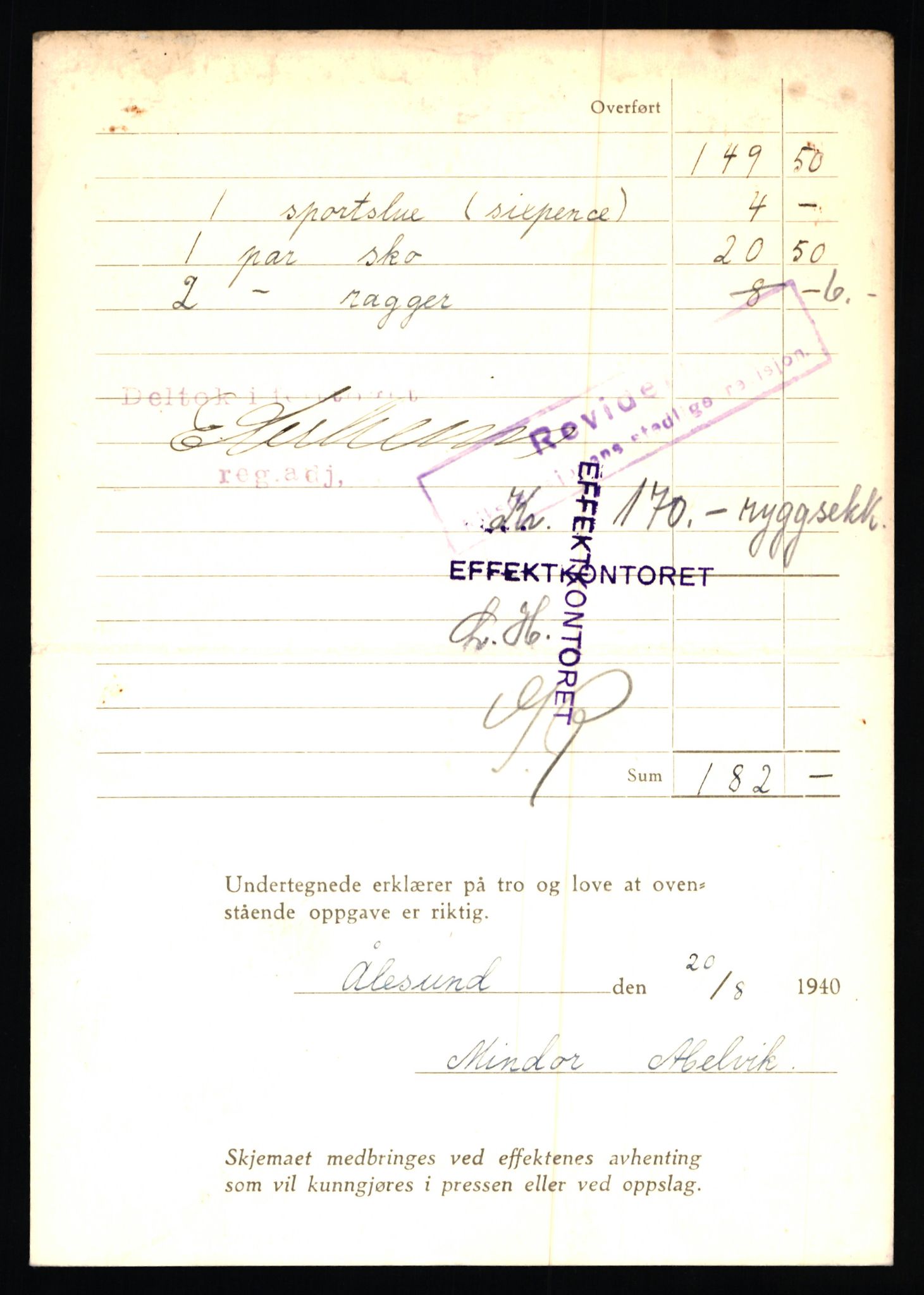 Justisdepartementet, Oppgjørsavdelingen, AV/RA-S-1056/G/Gb/L0001: Oppgaver over ettersøkte sivile effekter: Abel - Andersen, Anders J., 1940-1942, s. 44