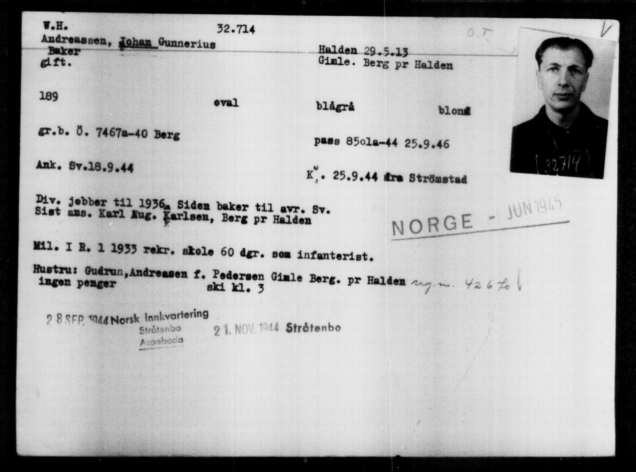 Utenriksstasjonene, Legasjonen i Stockholm, Flyktningkontoret, AV/RA-S-6753/V/Va/L0013: Kjesäterkartoteket, flyktninger med registreringsnr. 31500-34731, 1940-1945, s. 1277