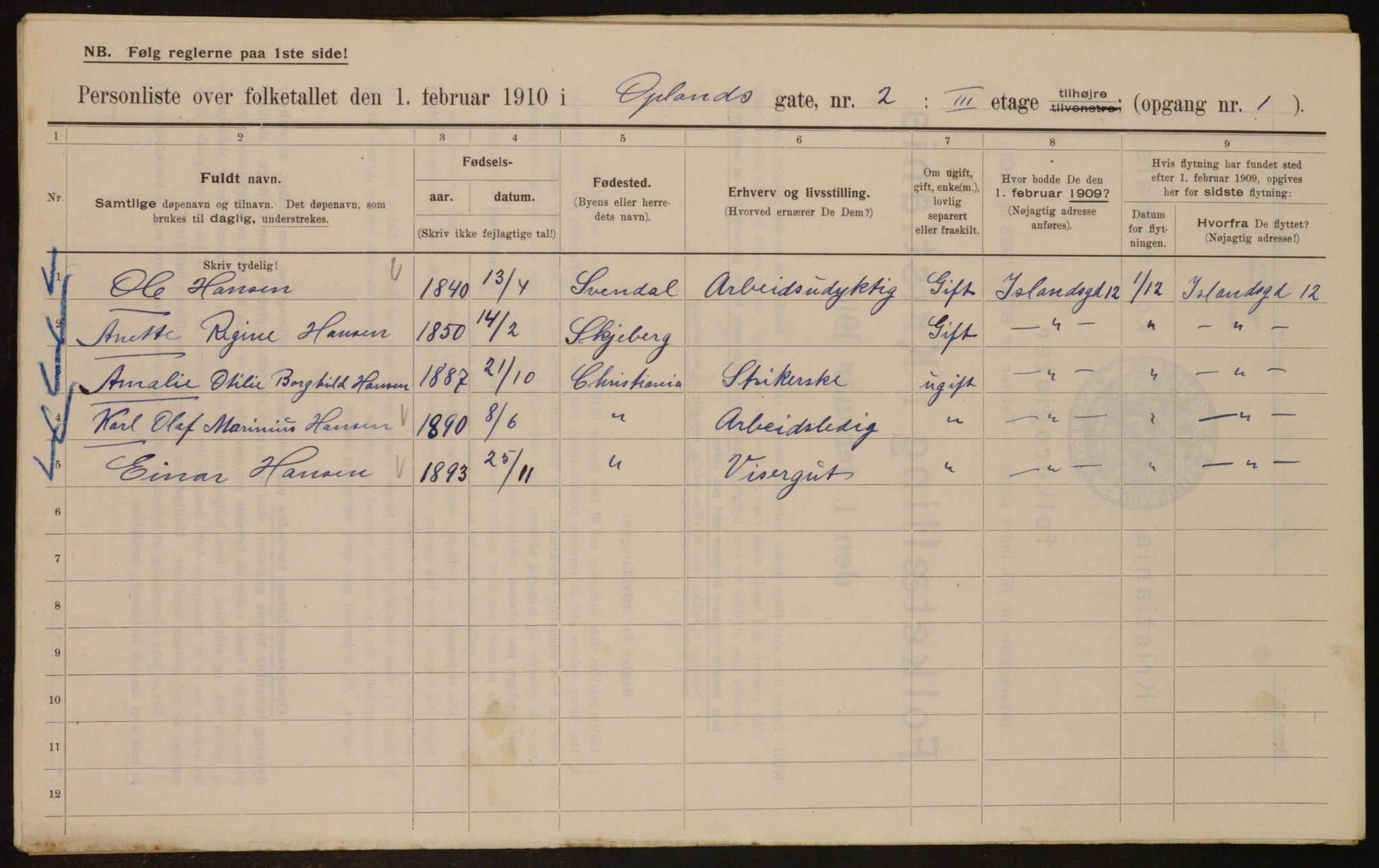 OBA, Kommunal folketelling 1.2.1910 for Kristiania, 1910, s. 72974