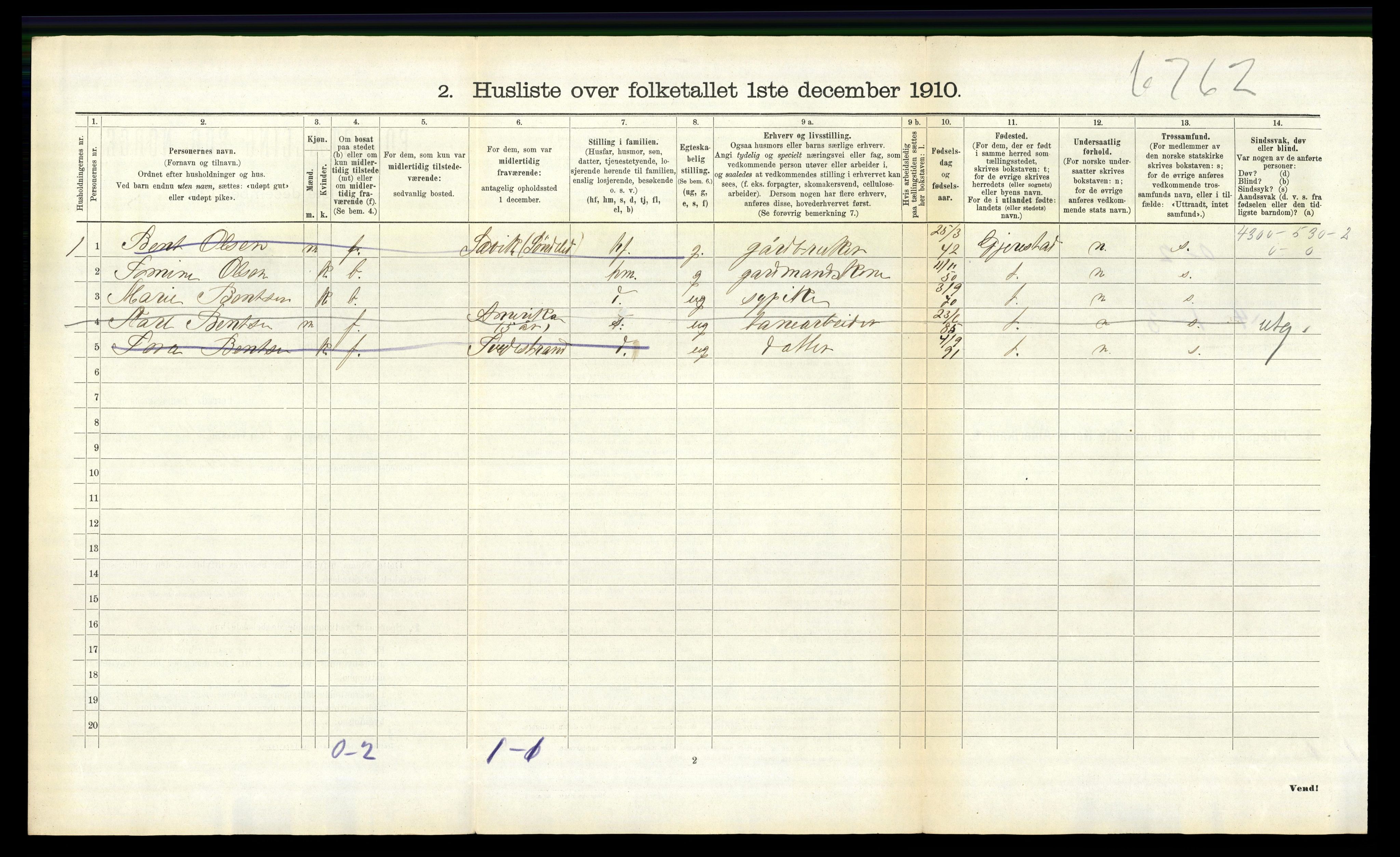 RA, Folketelling 1910 for 0913 Søndeled herred, 1910, s. 1167