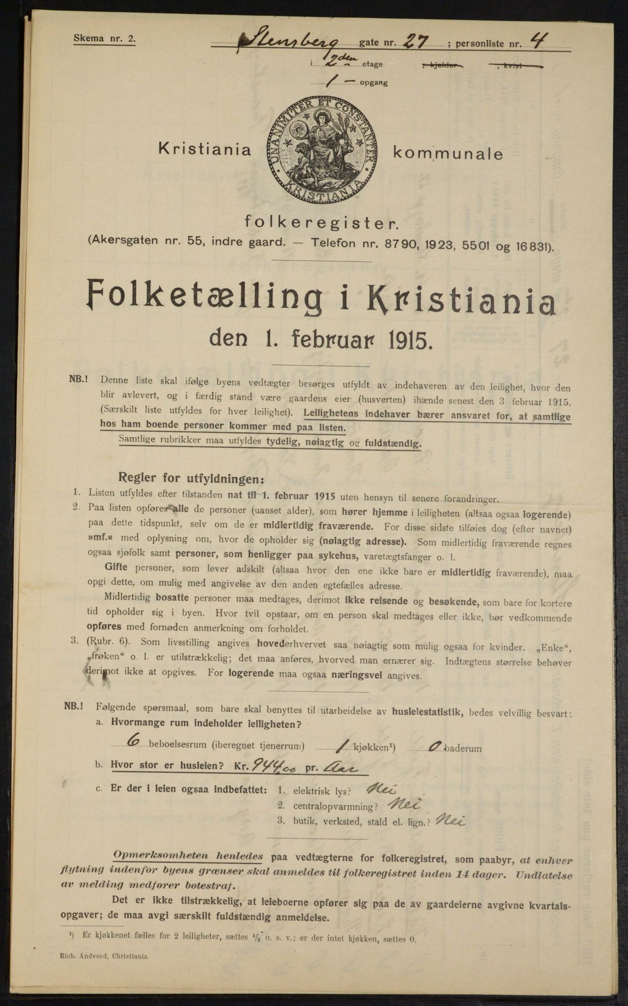 OBA, Kommunal folketelling 1.2.1915 for Kristiania, 1915, s. 101727