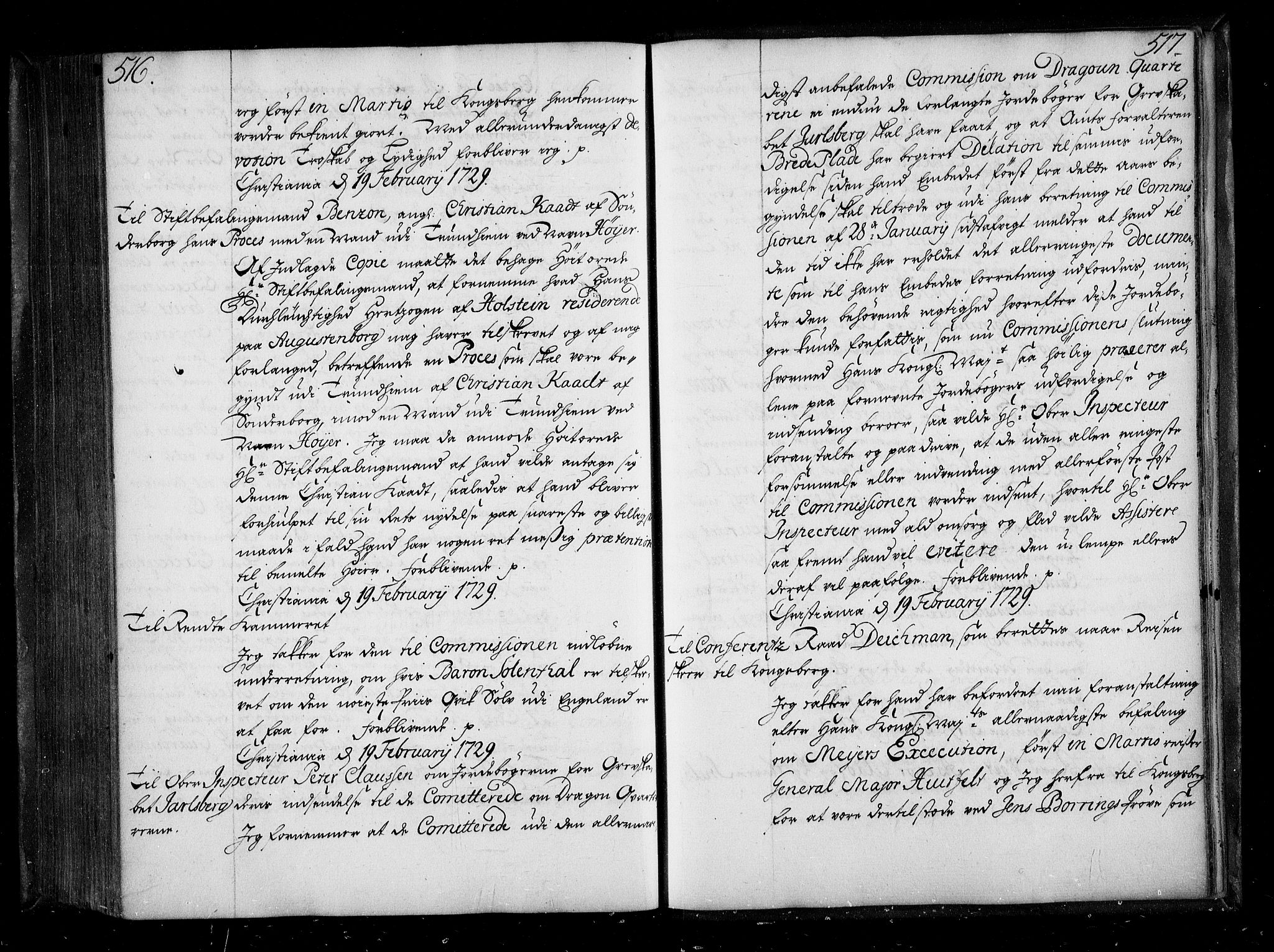 Stattholderembetet 1572-1771, AV/RA-EA-2870/Be/L0009: Allmenn kopibok, ikke autorisert, 1727-1729, s. 516-517