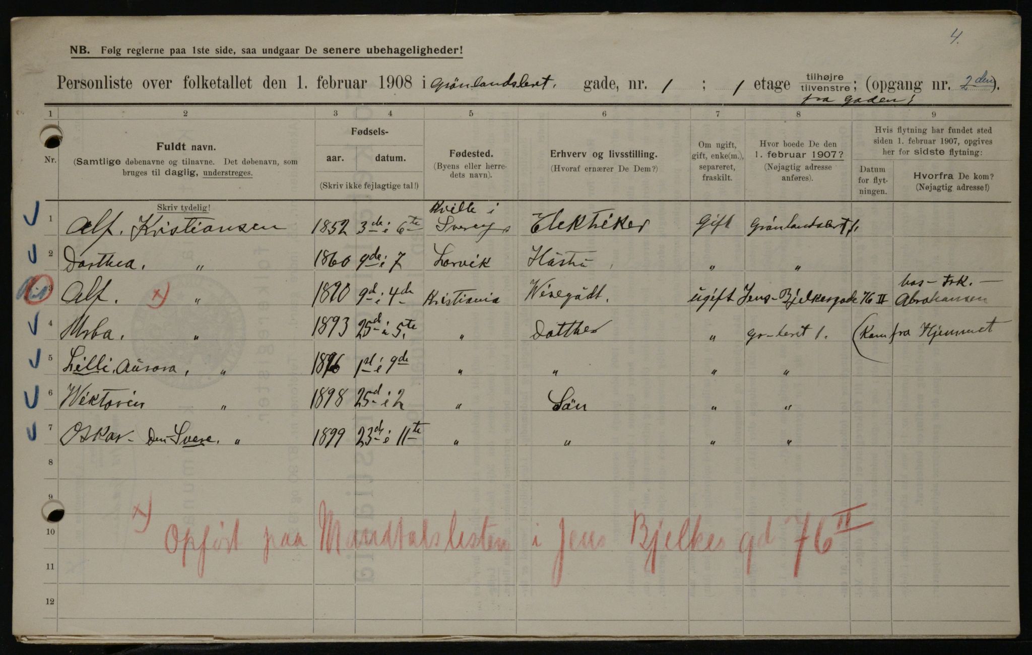 OBA, Kommunal folketelling 1.2.1908 for Kristiania kjøpstad, 1908, s. 28465