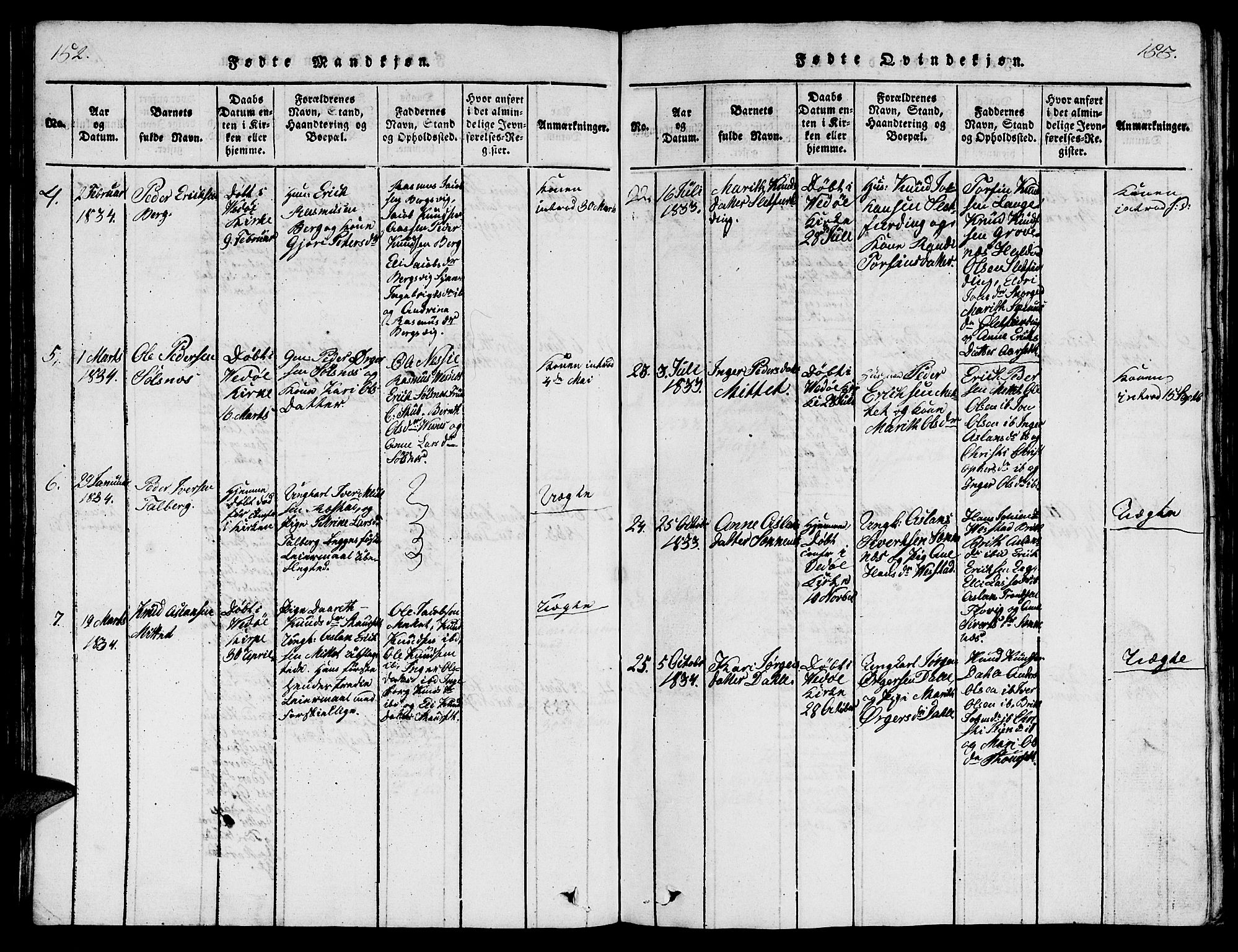 Ministerialprotokoller, klokkerbøker og fødselsregistre - Møre og Romsdal, AV/SAT-A-1454/547/L0610: Klokkerbok nr. 547C01, 1818-1839, s. 152-153