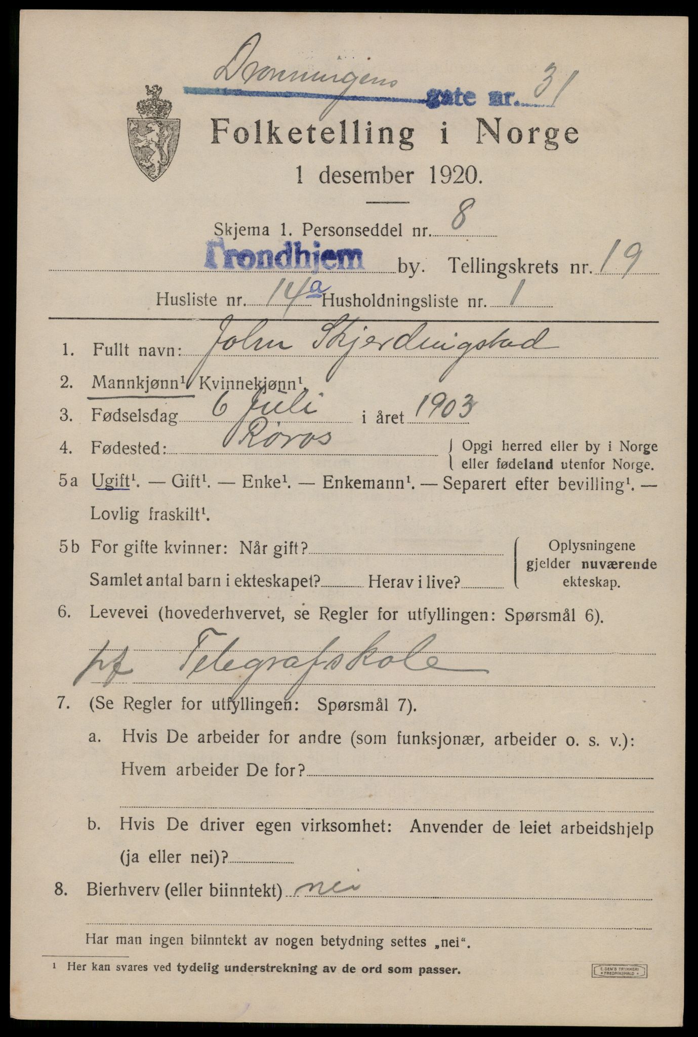 SAT, Folketelling 1920 for 1601 Trondheim kjøpstad, 1920, s. 58704