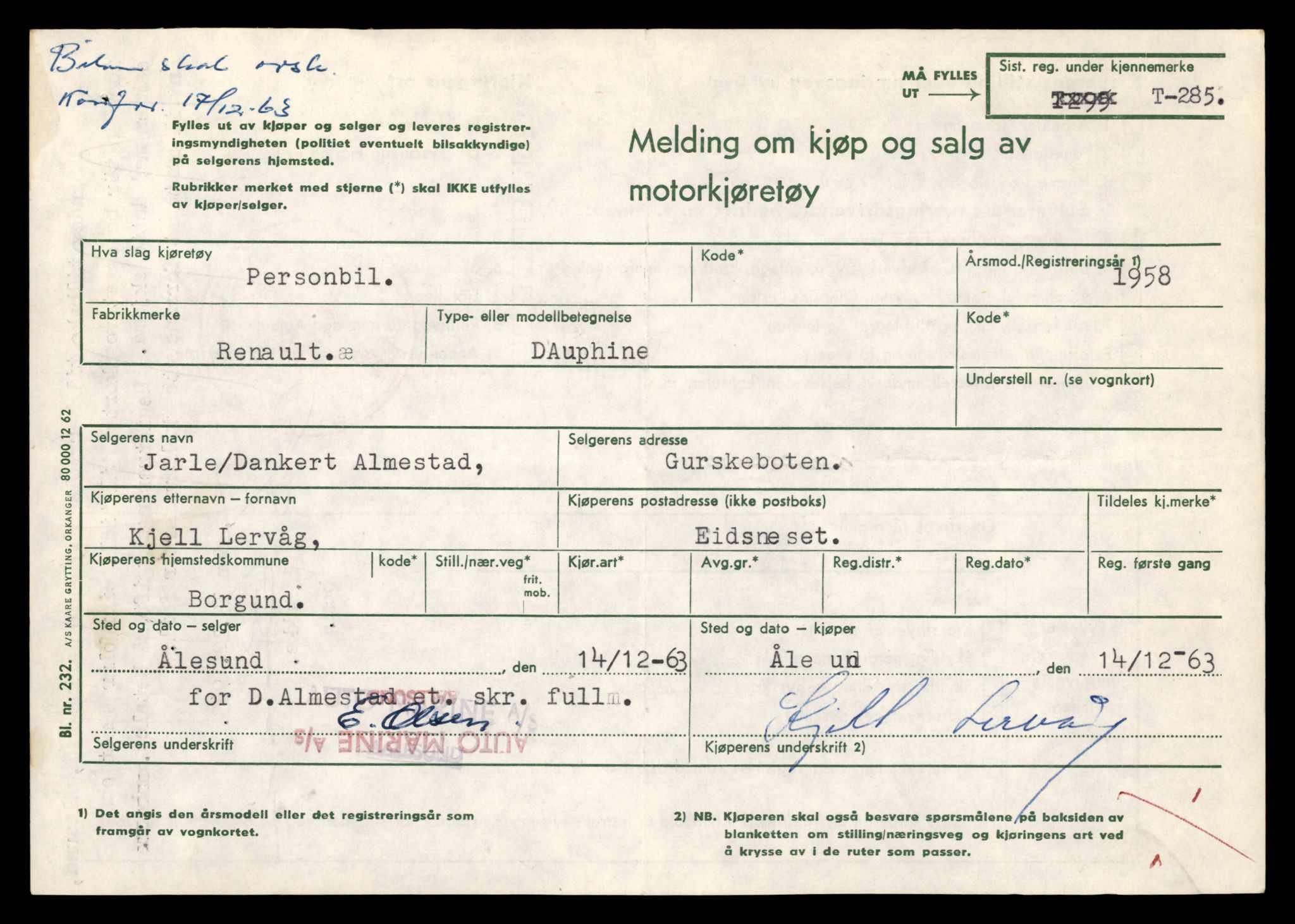 Møre og Romsdal vegkontor - Ålesund trafikkstasjon, AV/SAT-A-4099/F/Fe/L0003: Registreringskort for kjøretøy T 232 - T 340, 1927-1998, s. 1489