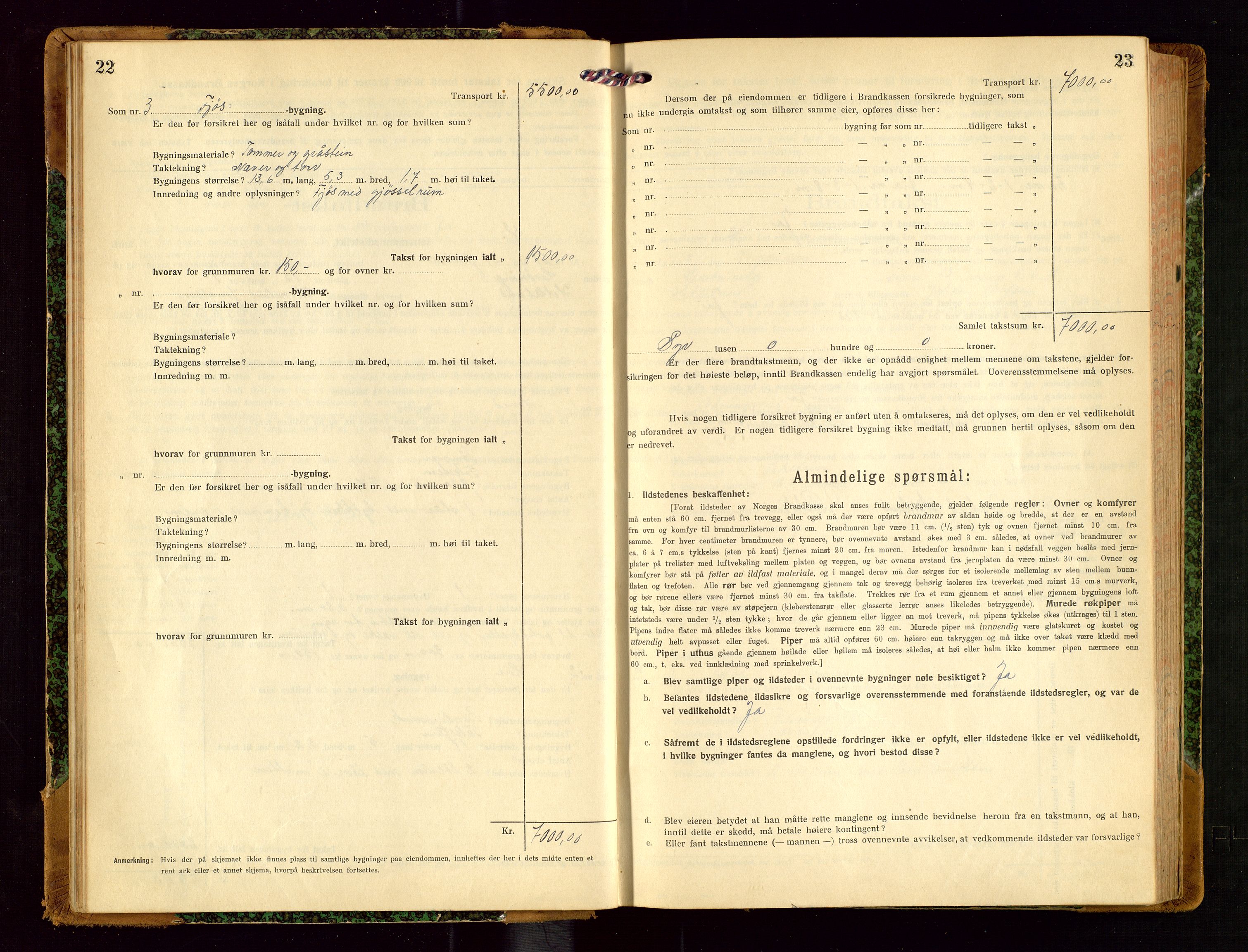 Helleland lensmannskontor, AV/SAST-A-100209/Gob/L0002: "Brandtakstprotokoll", 1921-1930, s. 22-23