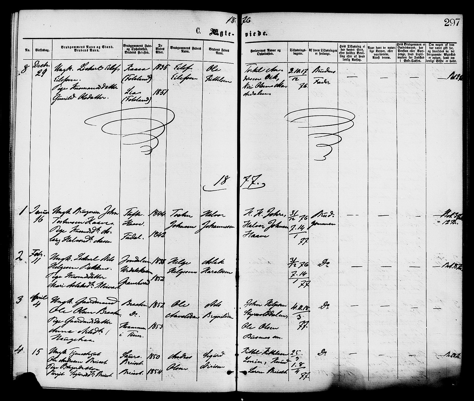 Gransherad kirkebøker, AV/SAKO-A-267/F/Fa/L0004: Ministerialbok nr. I 4, 1871-1886, s. 297