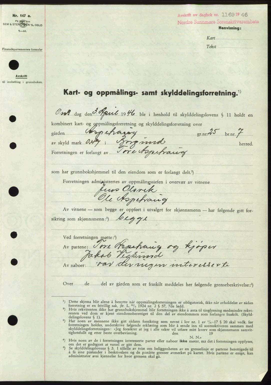Nordre Sunnmøre sorenskriveri, SAT/A-0006/1/2/2C/2Ca: Pantebok nr. A22, 1946-1946, Dagboknr: 1169/1946