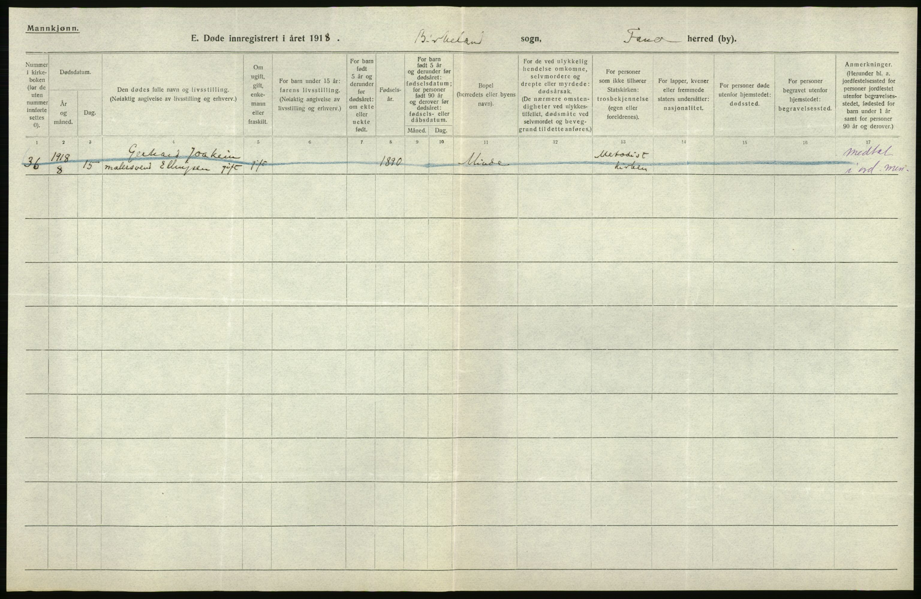 Statistisk sentralbyrå, Sosiodemografiske emner, Befolkning, AV/RA-S-2228/D/Df/Dfb/Dfbh/L0036: Hordaland fylke: Døde., 1918, s. 148