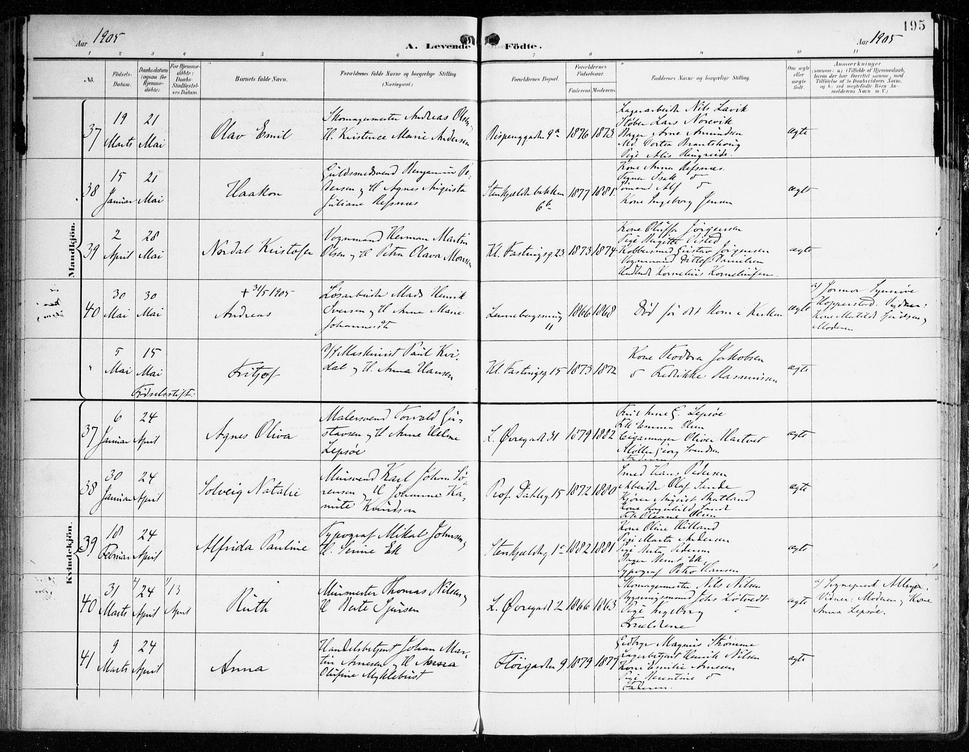 Korskirken sokneprestembete, AV/SAB-A-76101/H/Haa/L0023: Ministerialbok nr. B 9, 1899-1908, s. 195