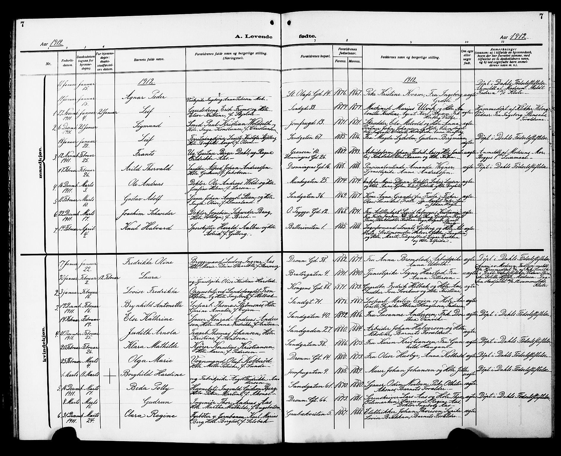 Ministerialprotokoller, klokkerbøker og fødselsregistre - Sør-Trøndelag, SAT/A-1456/602/L0147: Klokkerbok nr. 602C15, 1911-1924, s. 7