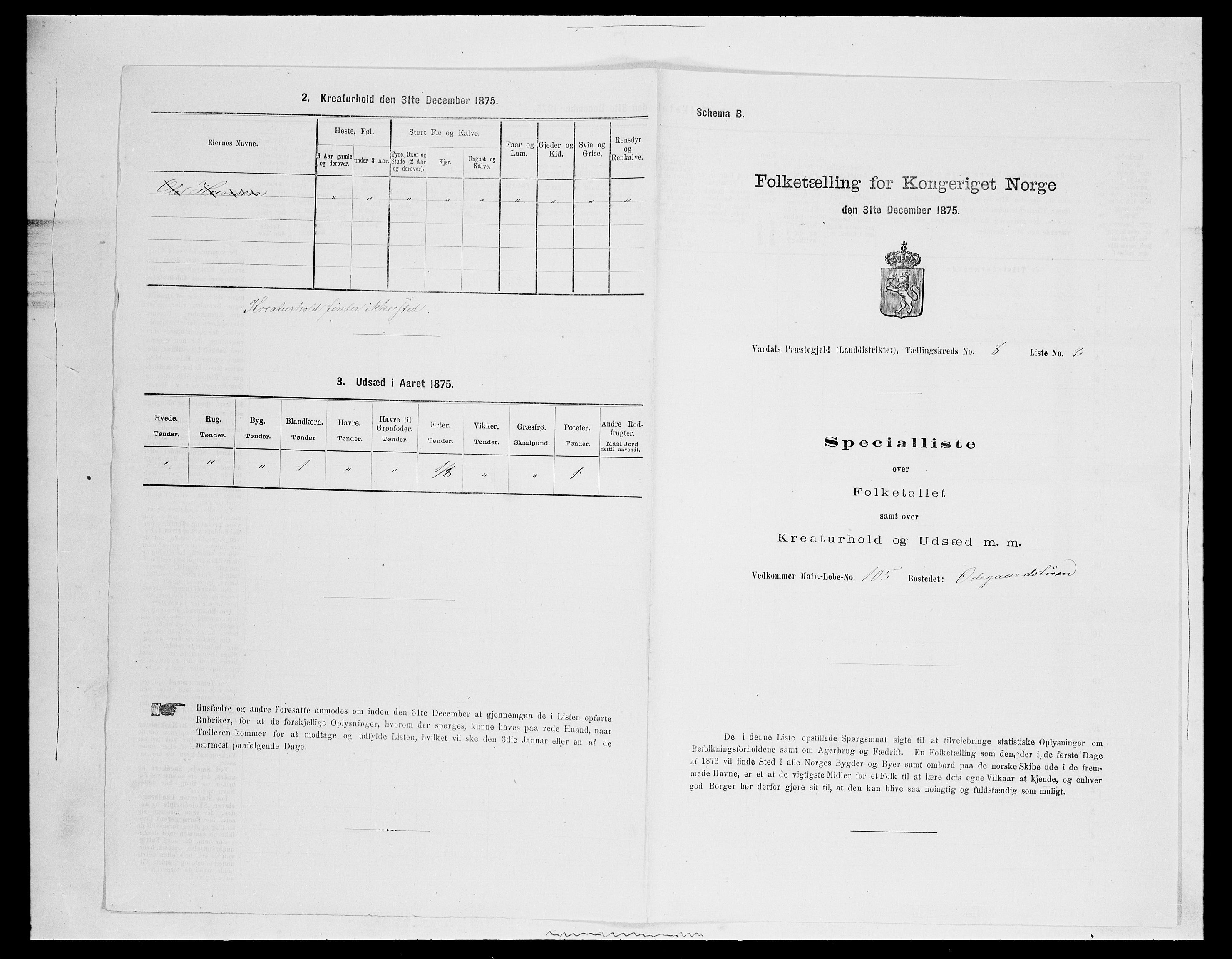 SAH, Folketelling 1875 for 0527L Vardal prestegjeld, Vardal sokn og Hunn sokn, 1875, s. 1128