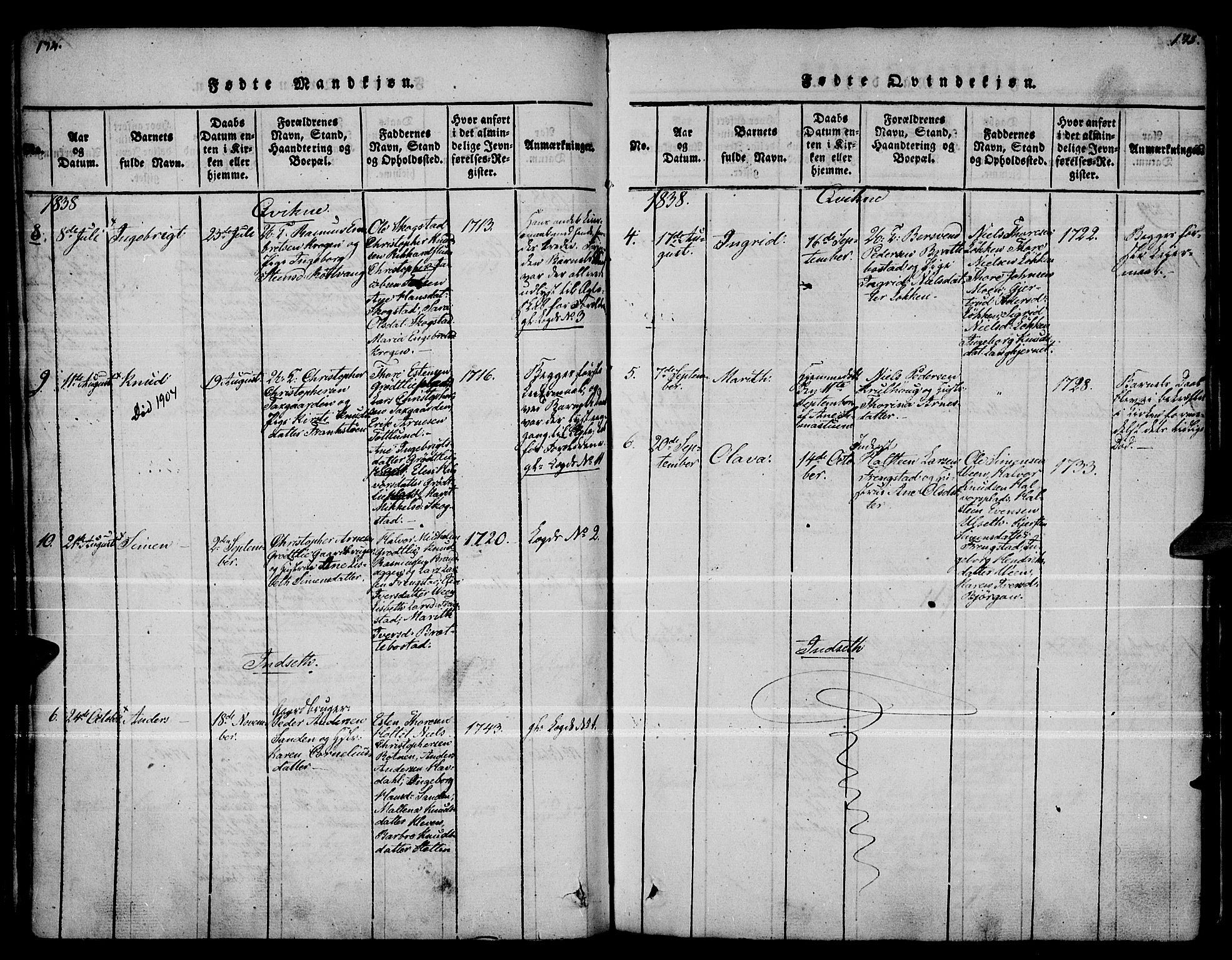 Kvikne prestekontor, AV/SAH-PREST-064/H/Ha/Haa/L0004: Ministerialbok nr. 4, 1815-1840, s. 174-175