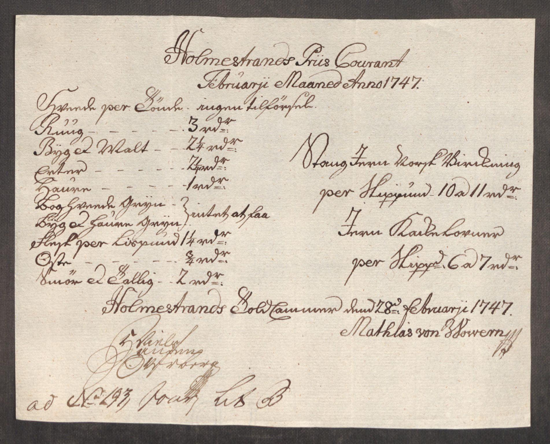 Rentekammeret inntil 1814, Realistisk ordnet avdeling, AV/RA-EA-4070/Oe/L0003: [Ø1]: Priskuranter, 1745-1748, s. 536