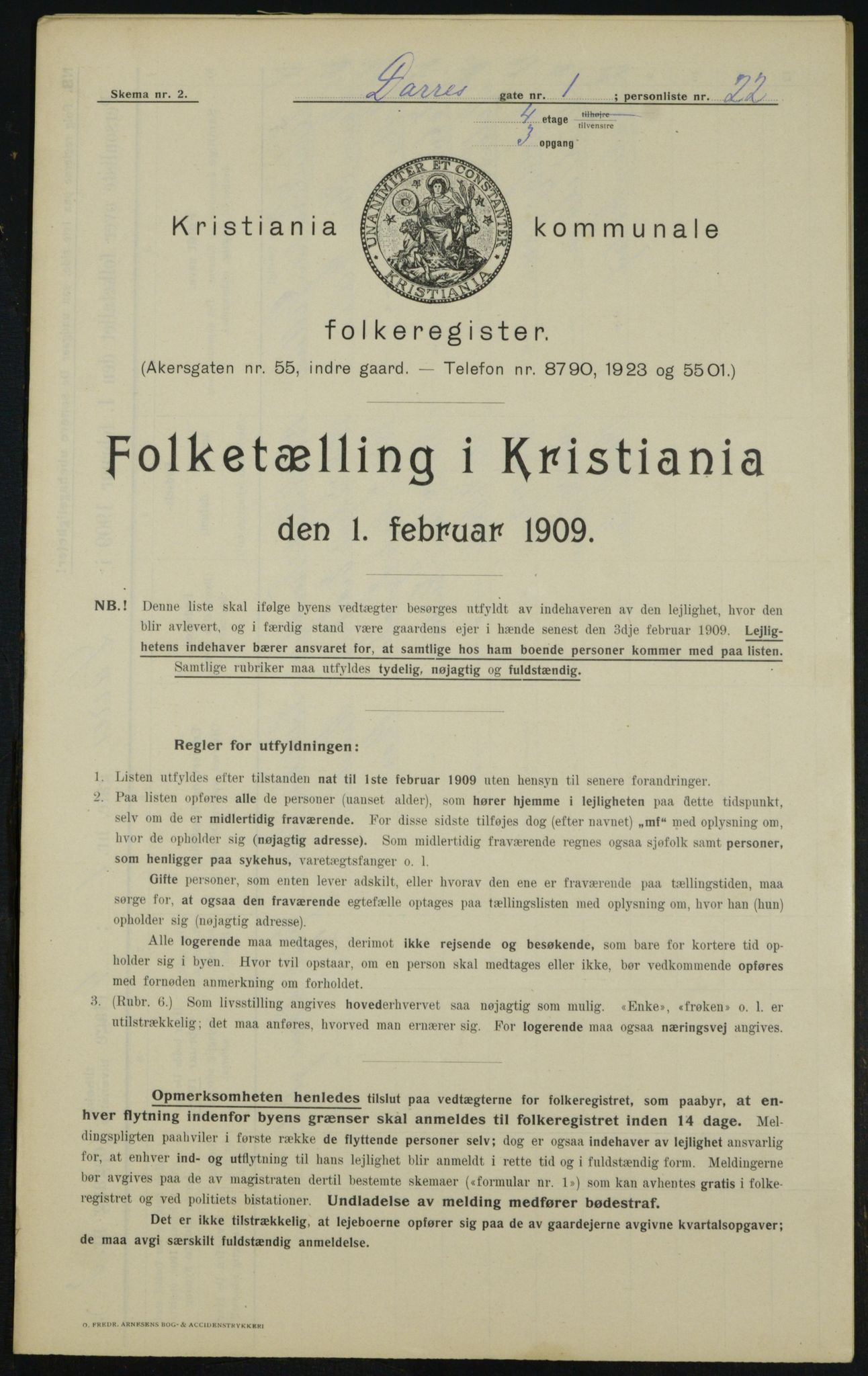 OBA, Kommunal folketelling 1.2.1909 for Kristiania kjøpstad, 1909, s. 14009