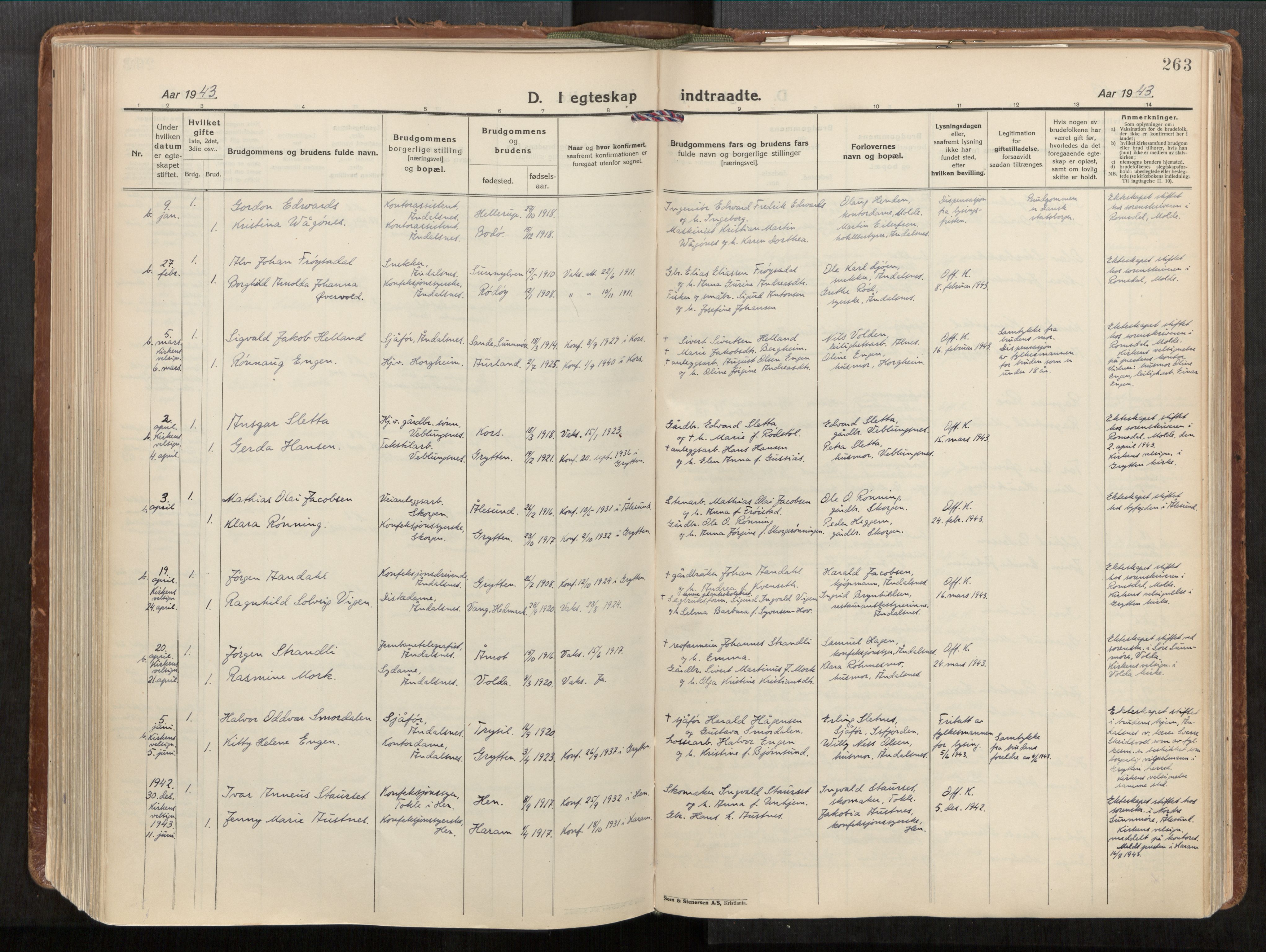 Ministerialprotokoller, klokkerbøker og fødselsregistre - Møre og Romsdal, AV/SAT-A-1454/544/L0587: Ministerialbok nr. 544A11, 1924-1954, s. 263