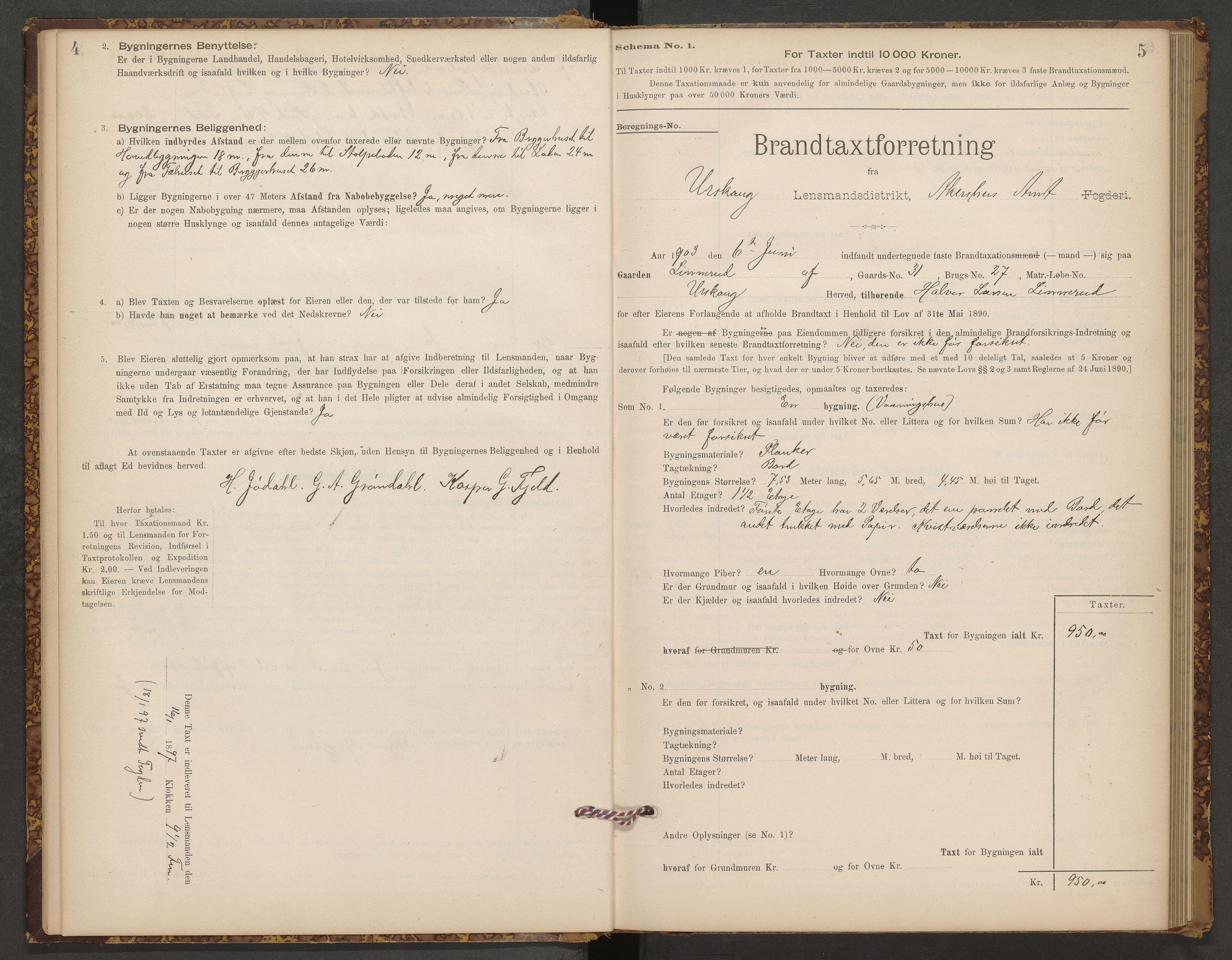 Norges brannkasse, branntakster Aurskog, AV/SAO-A-11381/F/Fb/L0001: Branntakstprotokoll, 1897-1949