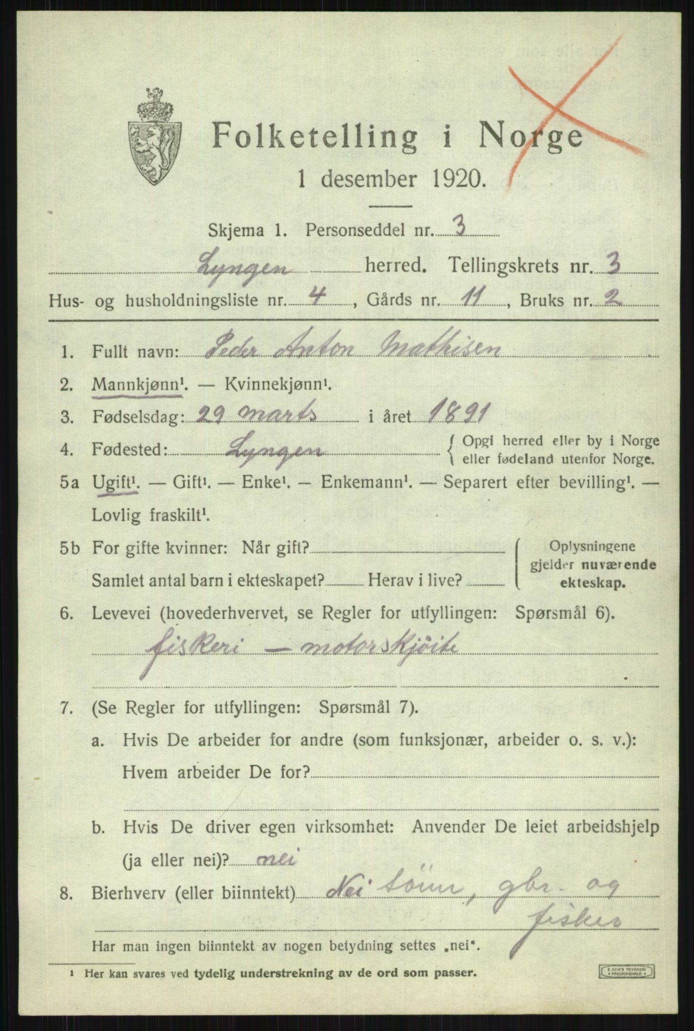 SATØ, Folketelling 1920 for 1938 Lyngen herred, 1920, s. 3519
