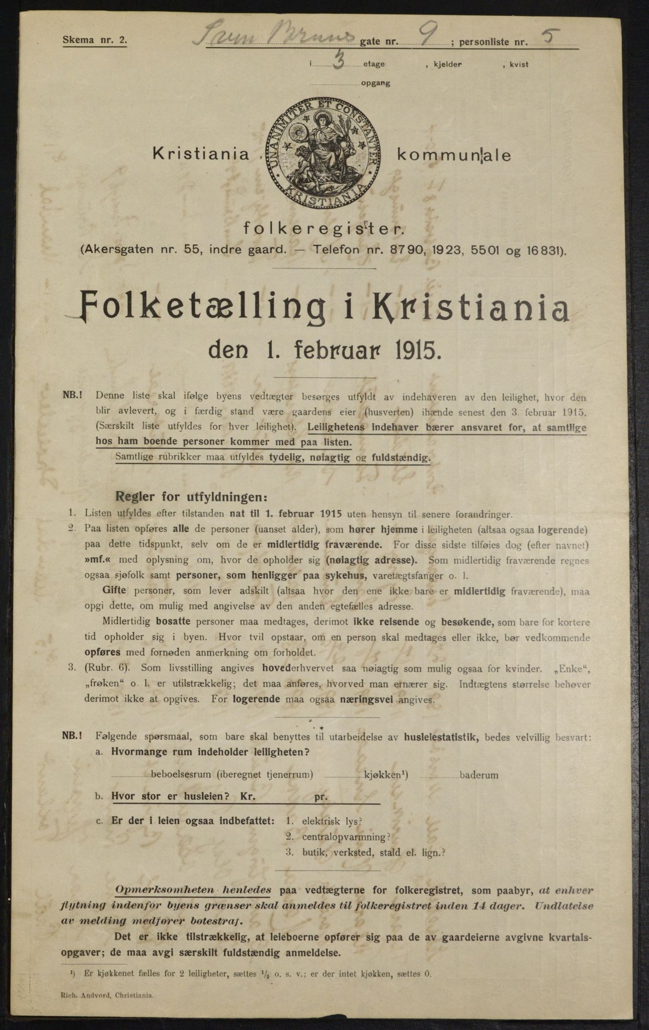 OBA, Kommunal folketelling 1.2.1915 for Kristiania, 1915, s. 105106