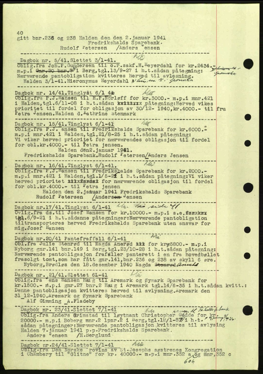 Idd og Marker sorenskriveri, AV/SAO-A-10283/G/Gb/Gbc/L0002: Pantebok nr. B4-9a, 1939-1945, Dagboknr: 5/1941