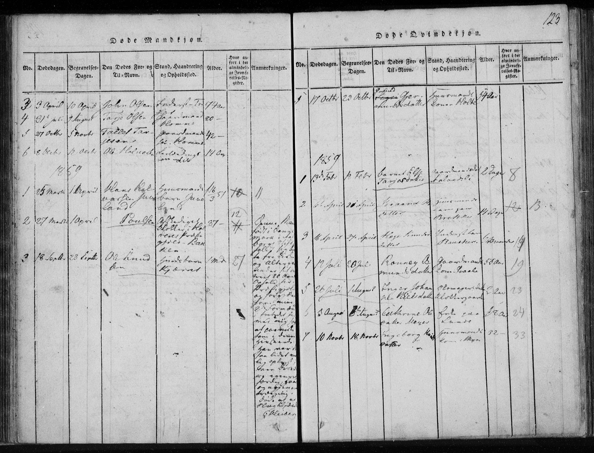 Lårdal kirkebøker, SAKO/A-284/F/Fa/L0005: Ministerialbok nr. I 5, 1815-1860, s. 123