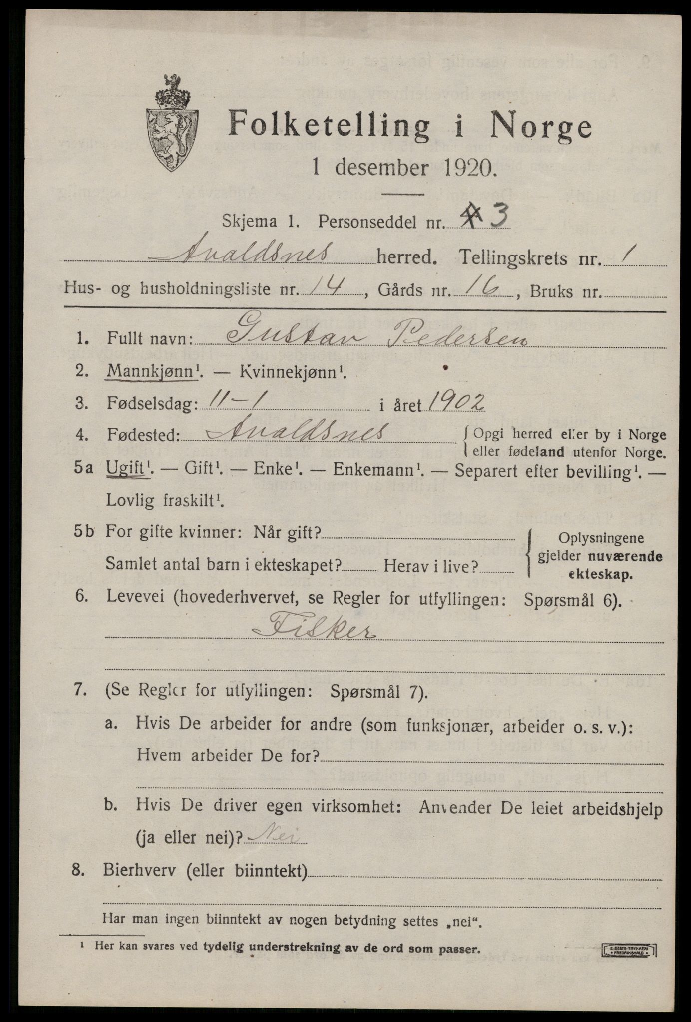 SAST, Folketelling 1920 for 1147 Avaldsnes herred, 1920, s. 1583