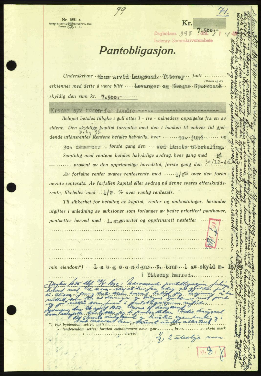 Inderøy sorenskriveri, SAT/A-4147/1/2/2C: Pantebok nr. Y1, 1936-1950, Dagboknr: 398/1946