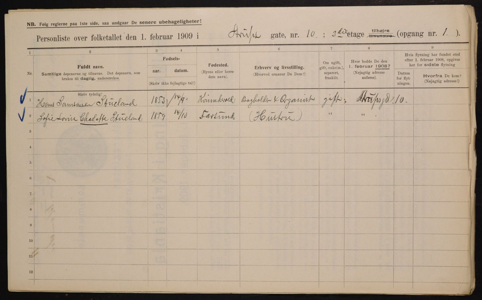 OBA, Kommunal folketelling 1.2.1909 for Kristiania kjøpstad, 1909, s. 2097