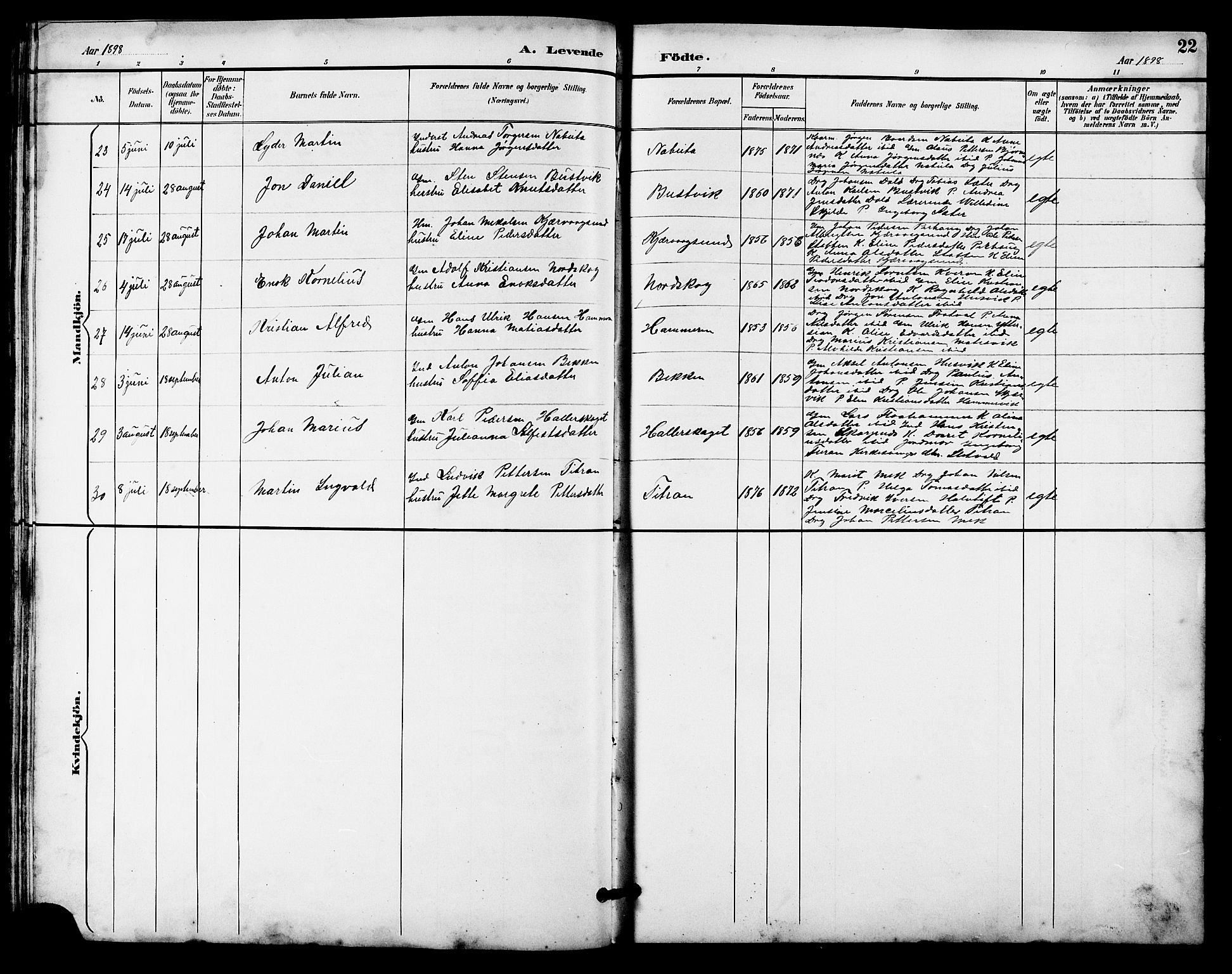Ministerialprotokoller, klokkerbøker og fødselsregistre - Sør-Trøndelag, SAT/A-1456/641/L0598: Klokkerbok nr. 641C02, 1893-1910, s. 22