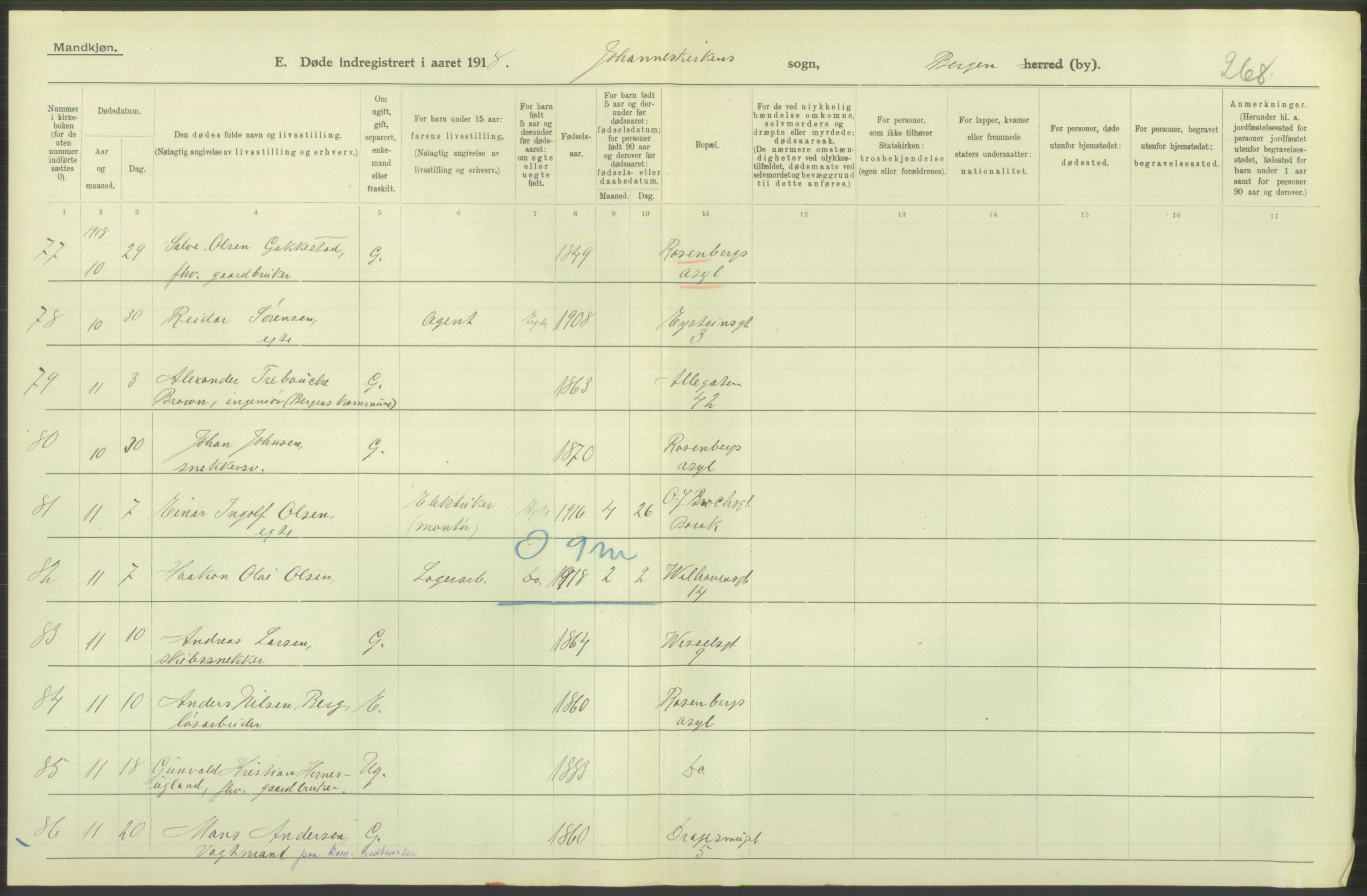 Statistisk sentralbyrå, Sosiodemografiske emner, Befolkning, RA/S-2228/D/Df/Dfb/Dfbh/L0039: Bergen: Døde., 1918, s. 62