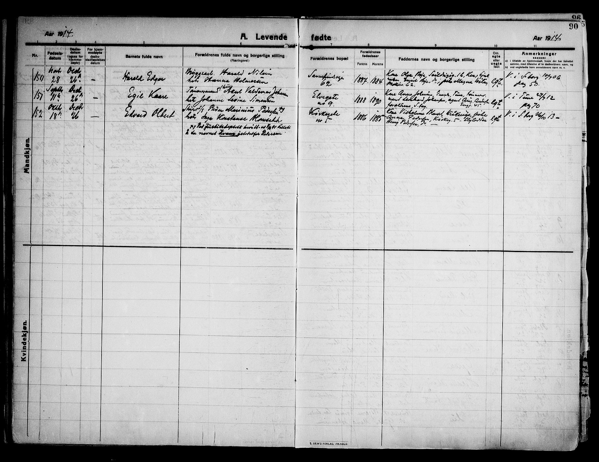 Sarpsborg prestekontor Kirkebøker, AV/SAO-A-2006/F/Fa/L0008: Ministerialbok nr. 8, 1910-1920, s. 90