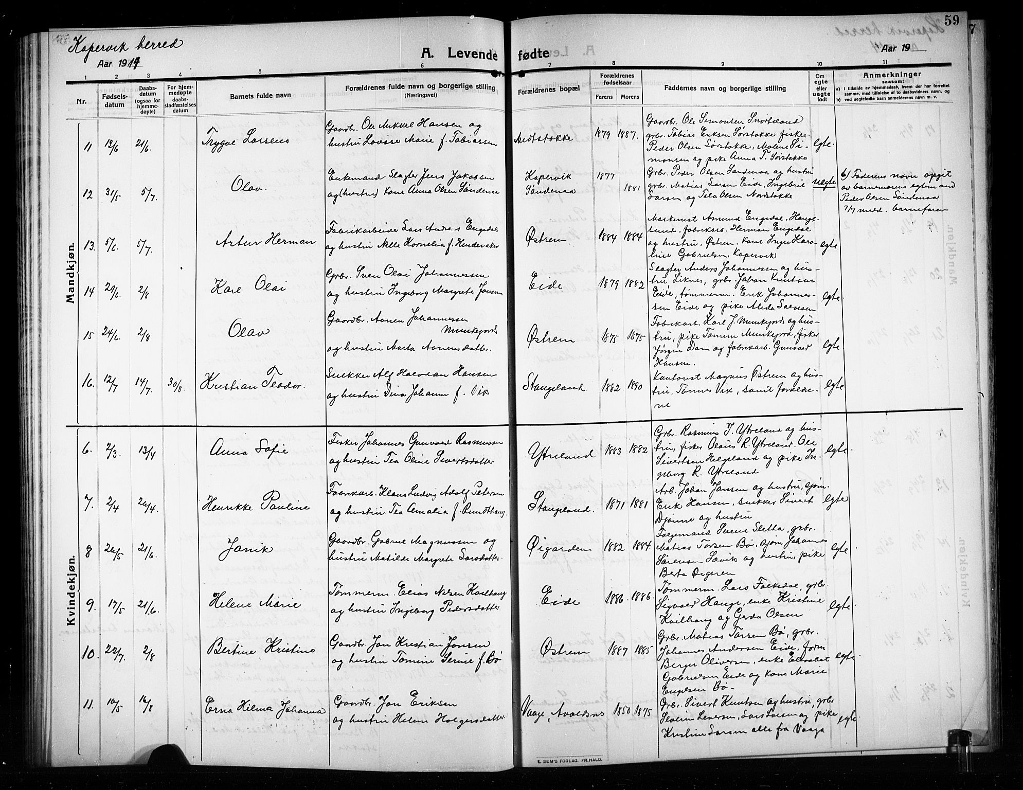 Kopervik sokneprestkontor, AV/SAST-A-101850/H/Ha/Hab/L0005: Klokkerbok nr. B 5, 1909-1918, s. 59