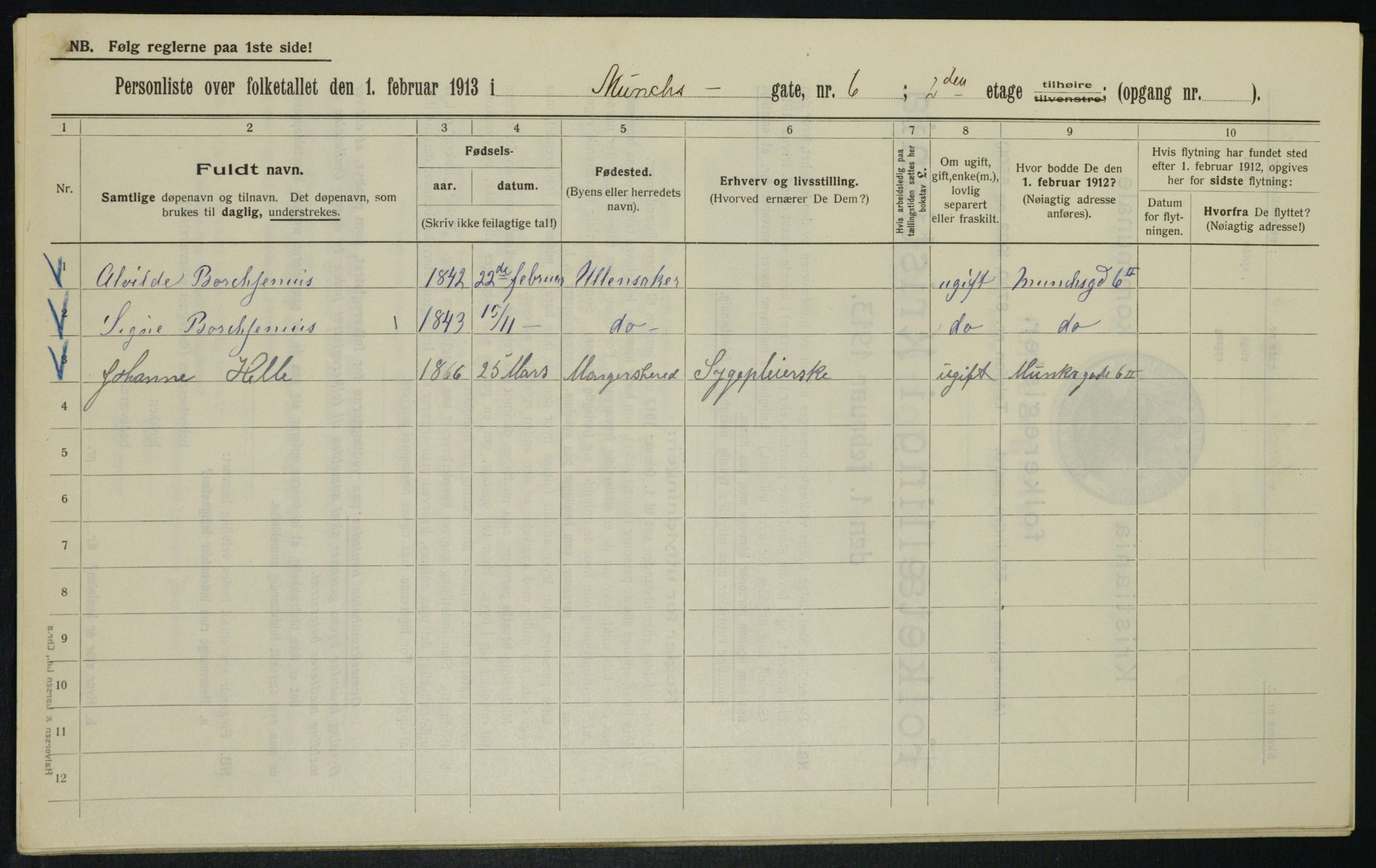 OBA, Kommunal folketelling 1.2.1913 for Kristiania, 1913, s. 66571