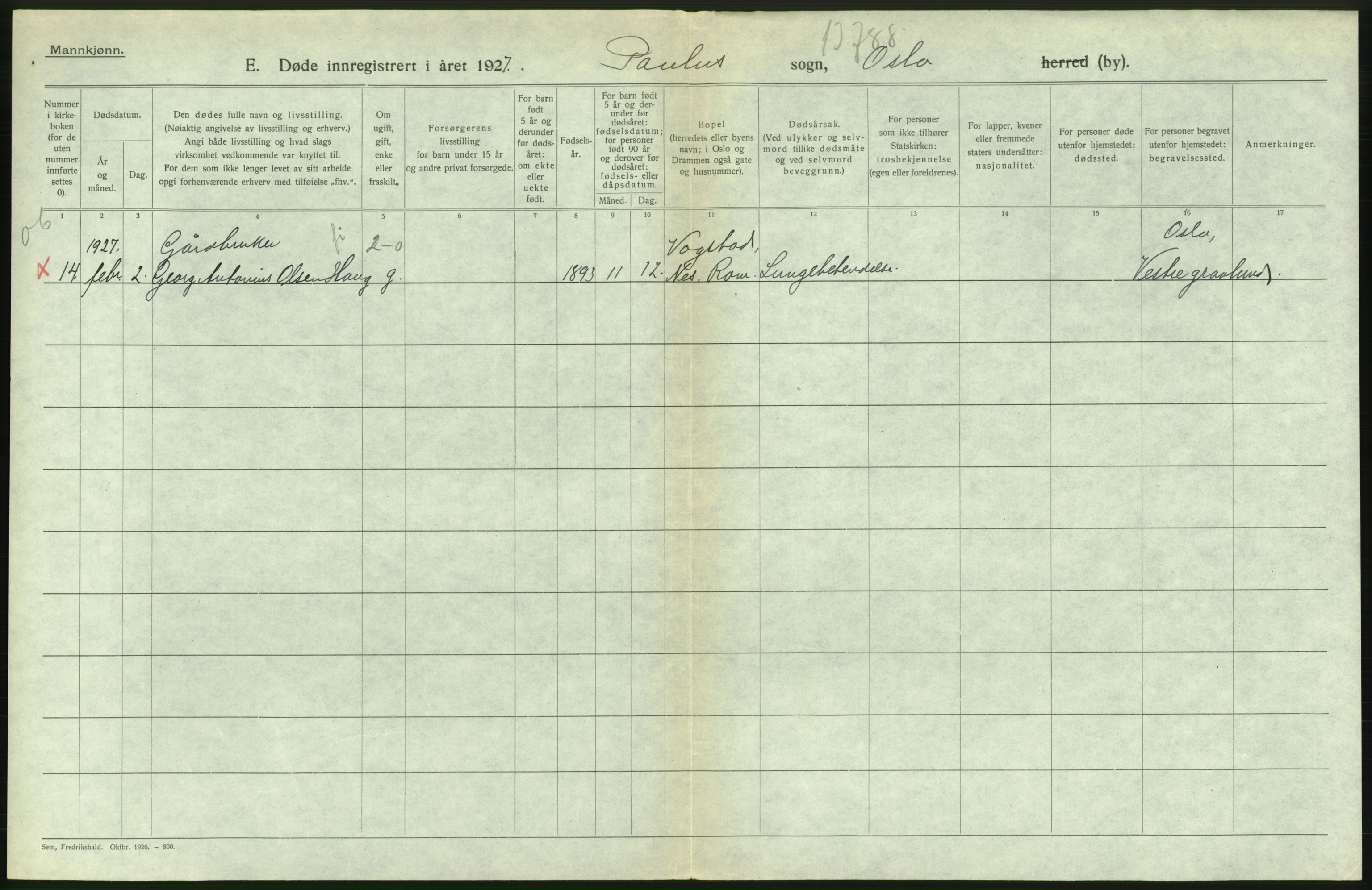 Statistisk sentralbyrå, Sosiodemografiske emner, Befolkning, AV/RA-S-2228/D/Df/Dfc/Dfcg/L0009: Oslo: Døde menn, 1927, s. 350