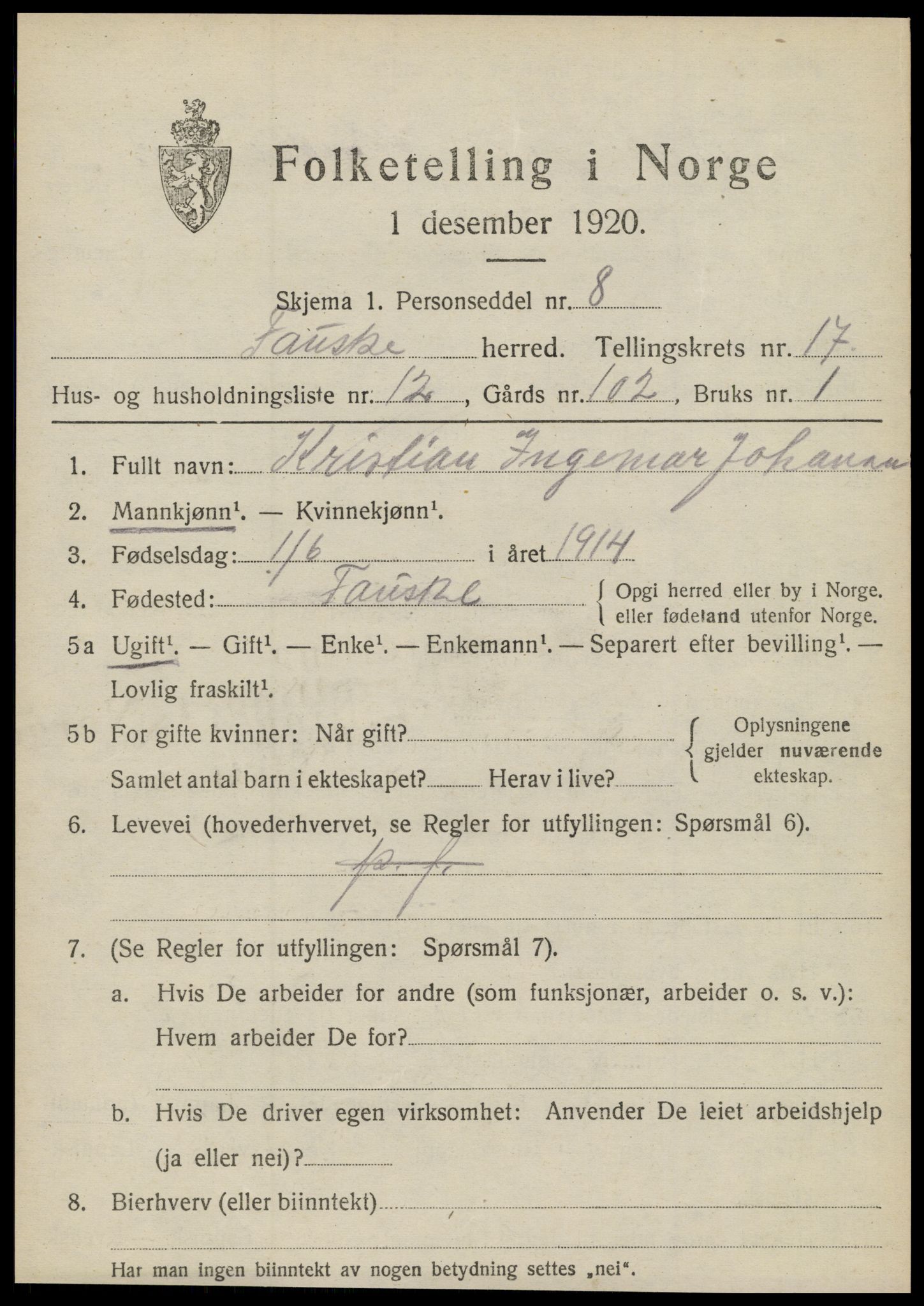 SAT, Folketelling 1920 for 1841 Fauske herred, 1920, s. 10604
