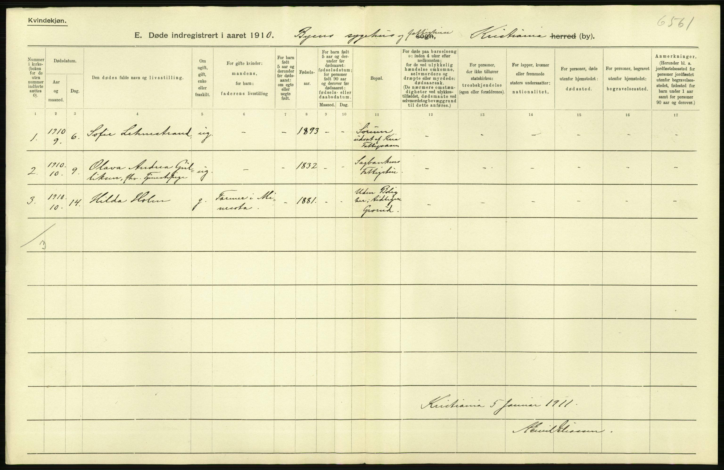 Statistisk sentralbyrå, Sosiodemografiske emner, Befolkning, RA/S-2228/D/Df/Dfa/Dfah/L0008: Kristiania: Døde, 1910, s. 36