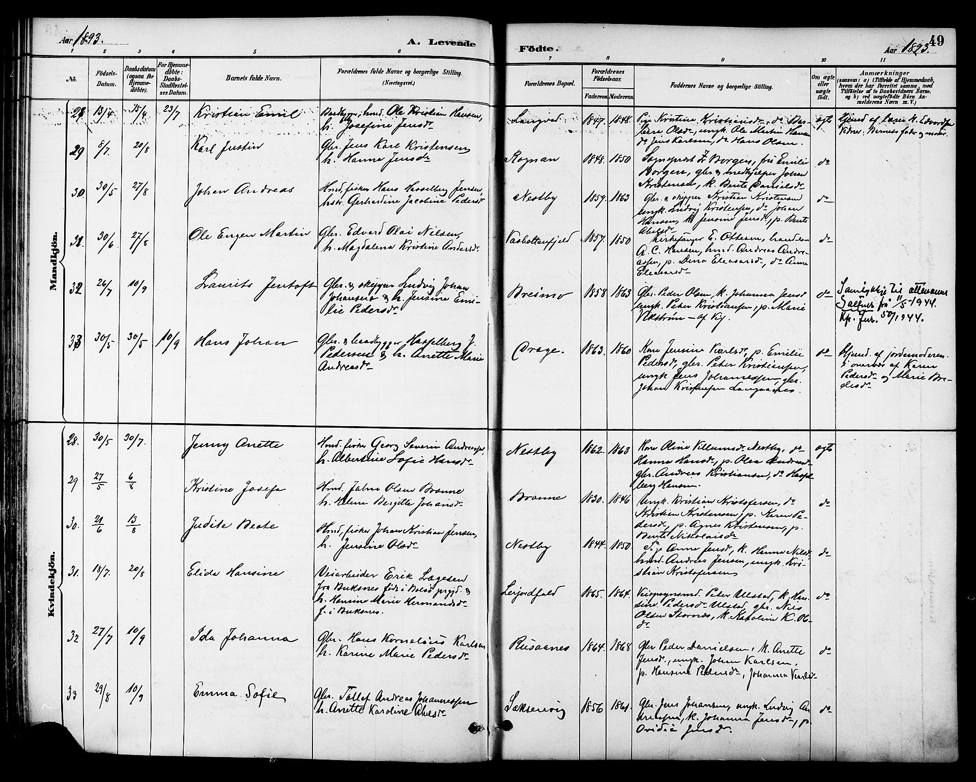 Ministerialprotokoller, klokkerbøker og fødselsregistre - Nordland, AV/SAT-A-1459/847/L0669: Ministerialbok nr. 847A09, 1887-1901, s. 49