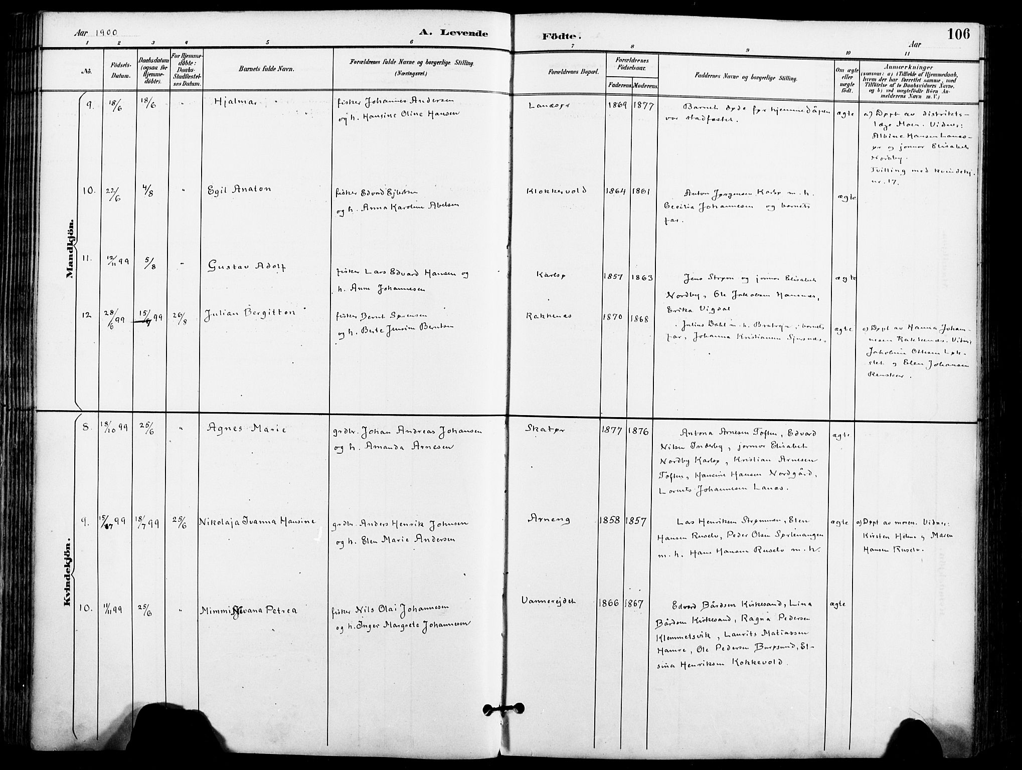 Karlsøy sokneprestembete, AV/SATØ-S-1299/H/Ha/Haa/L0007kirke: Ministerialbok nr. 7, 1891-1902, s. 106