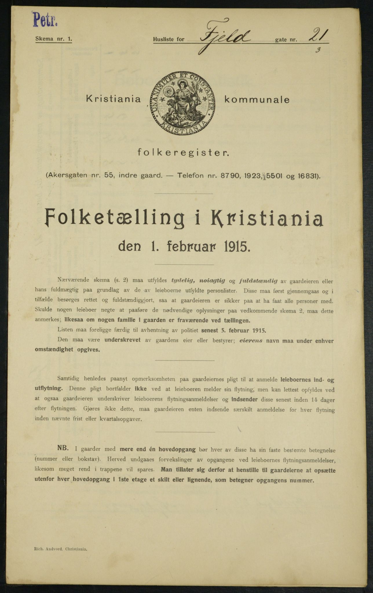 OBA, Kommunal folketelling 1.2.1915 for Kristiania, 1915, s. 23991